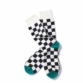 Exclusive Online Deal Rototo Checkerboard Sock Ivory / Black Green