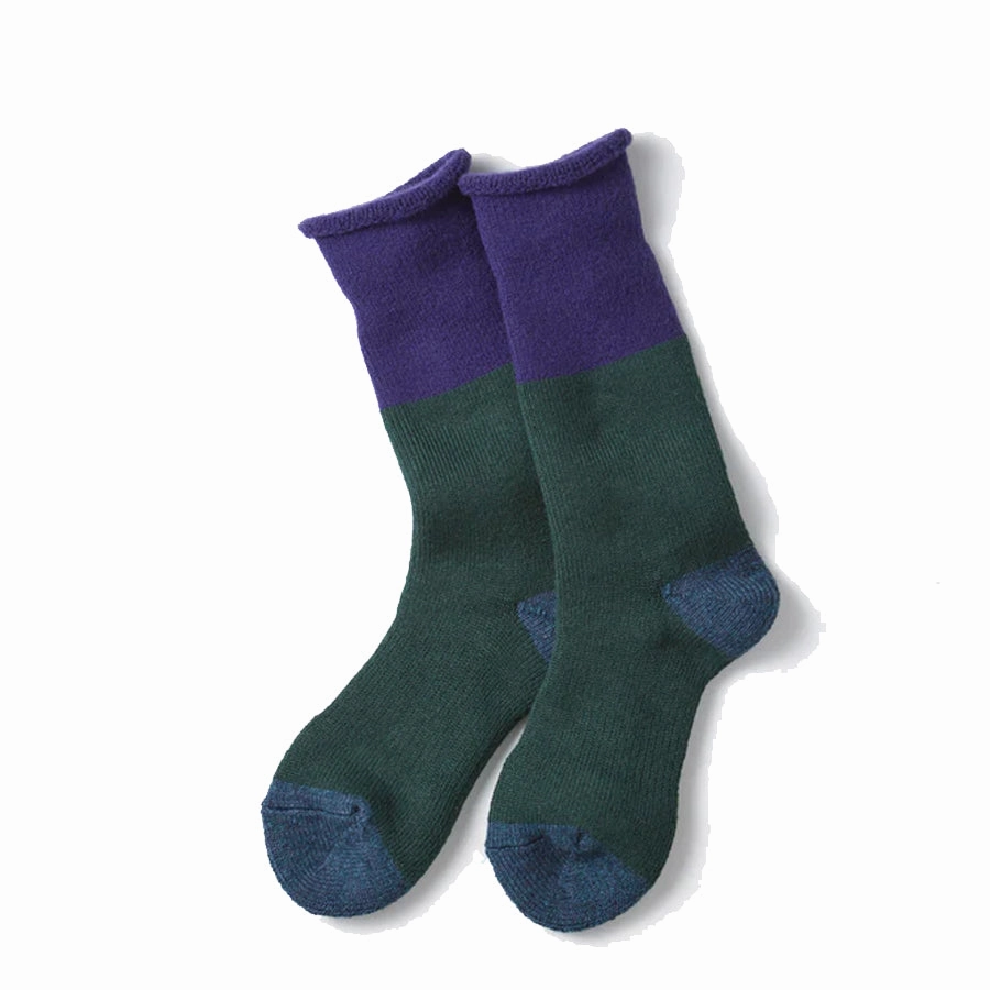 Rototo Chunky Pile Boot Socks Dark Purple / Dark Green Dont Miss This Deal