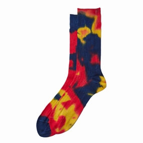 Grab It Now Rototo Chunky Ribbed Crew Socks Tie Red / Blue