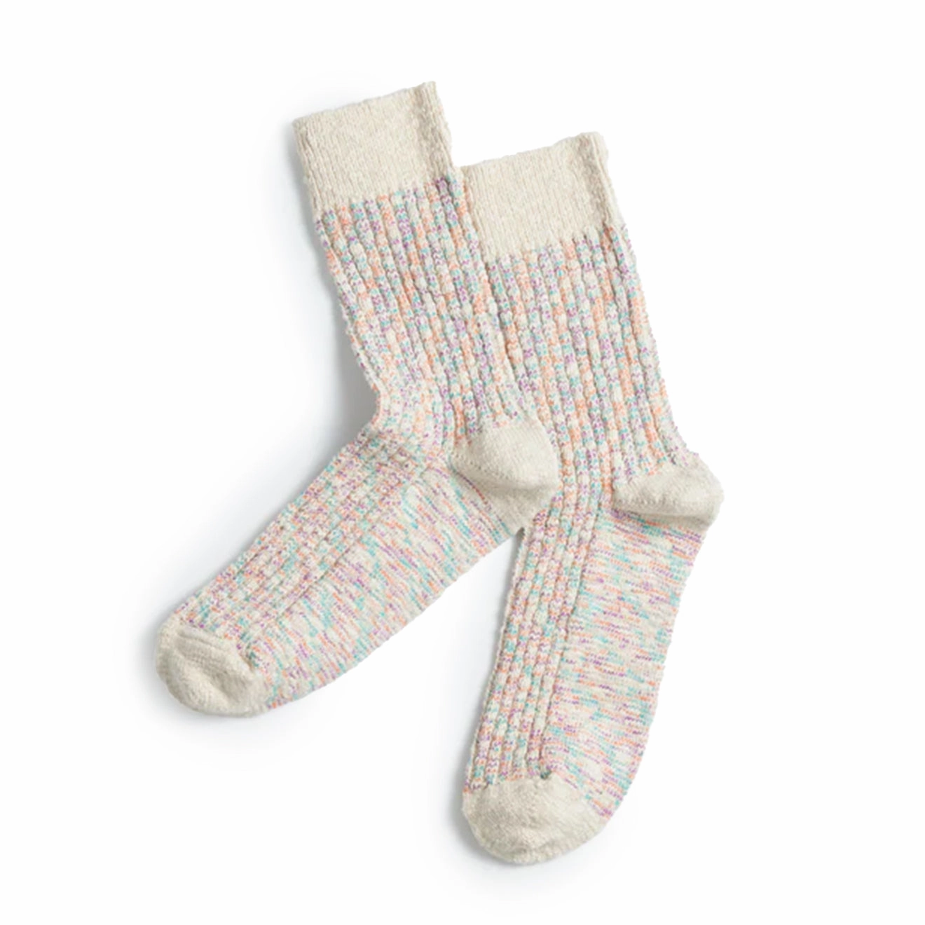 Rototo Kasuri Ribbed Crew Socks Coral / Blue Surprise Discount Today