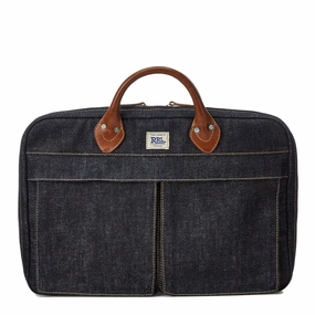 Hot Deal Alert Rrl By Ralph Lauren Leather-Trim Denim Briefcase Indigo