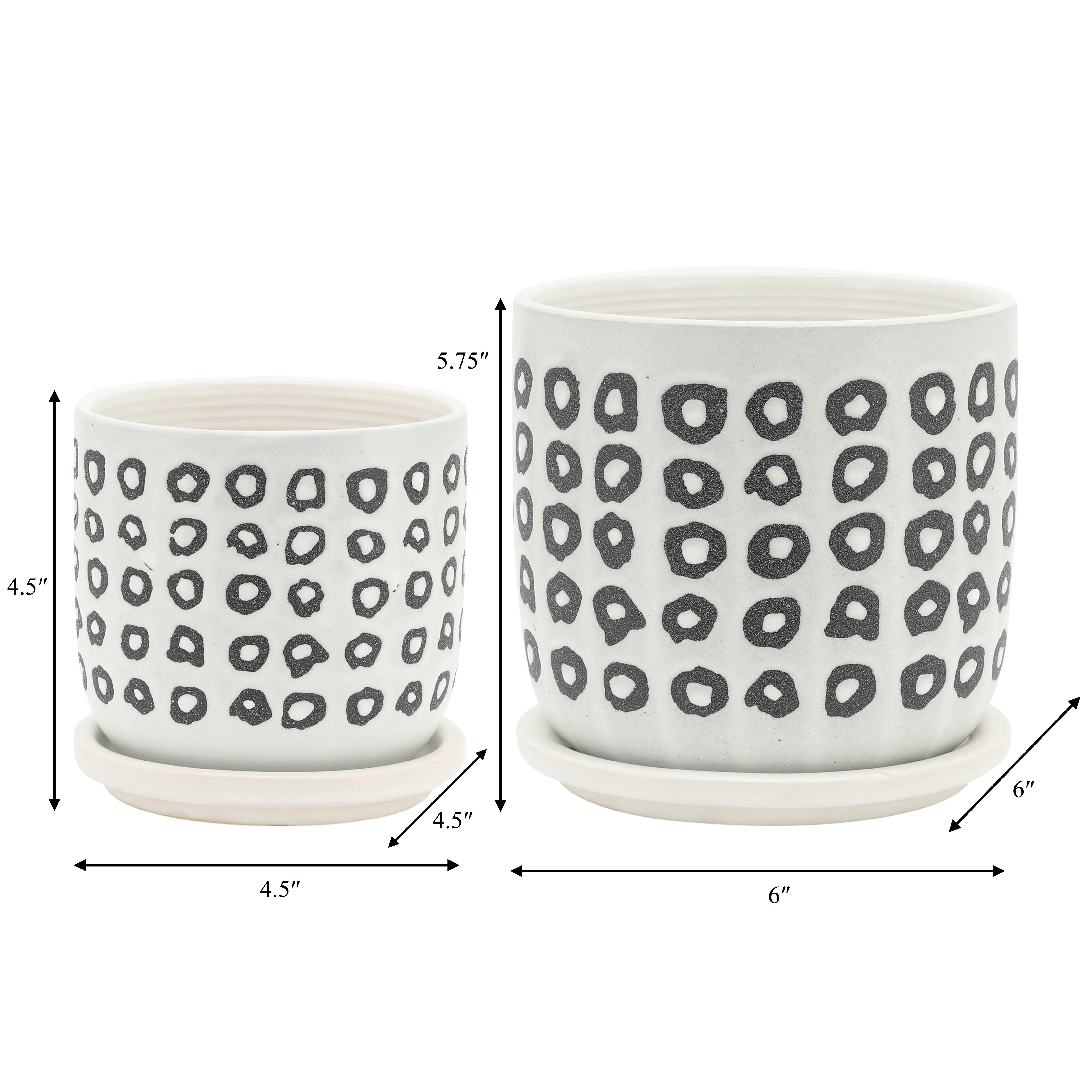 S/2 5/6" AZTEC PLANTER W/ SAUCER, BLACK