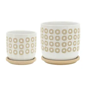 S/2 5/6" CIRCLES PLANTER W/ SAUCER, WHITE