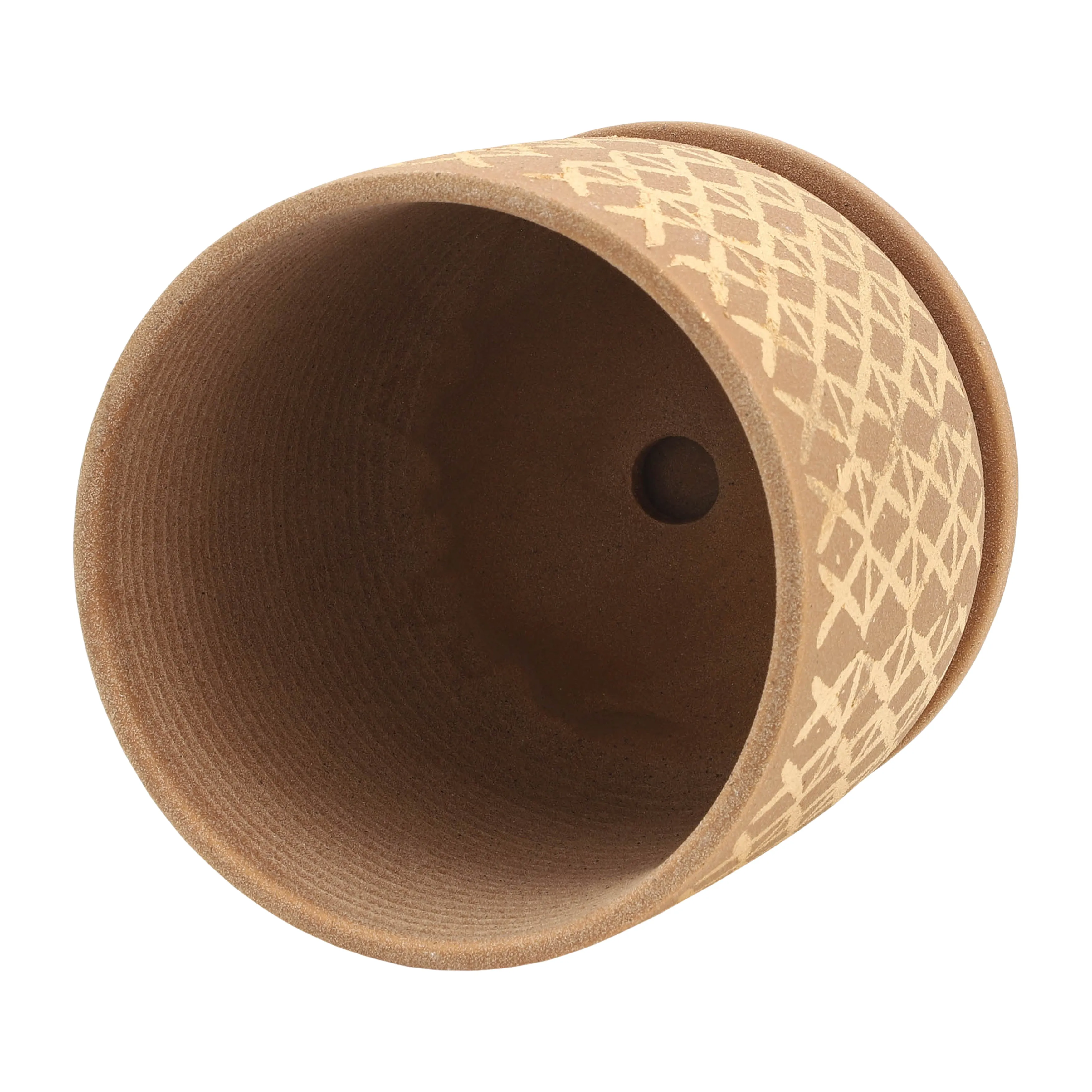 S/2 5/6" CROSS PLANTER W/ SAUCER, TAN