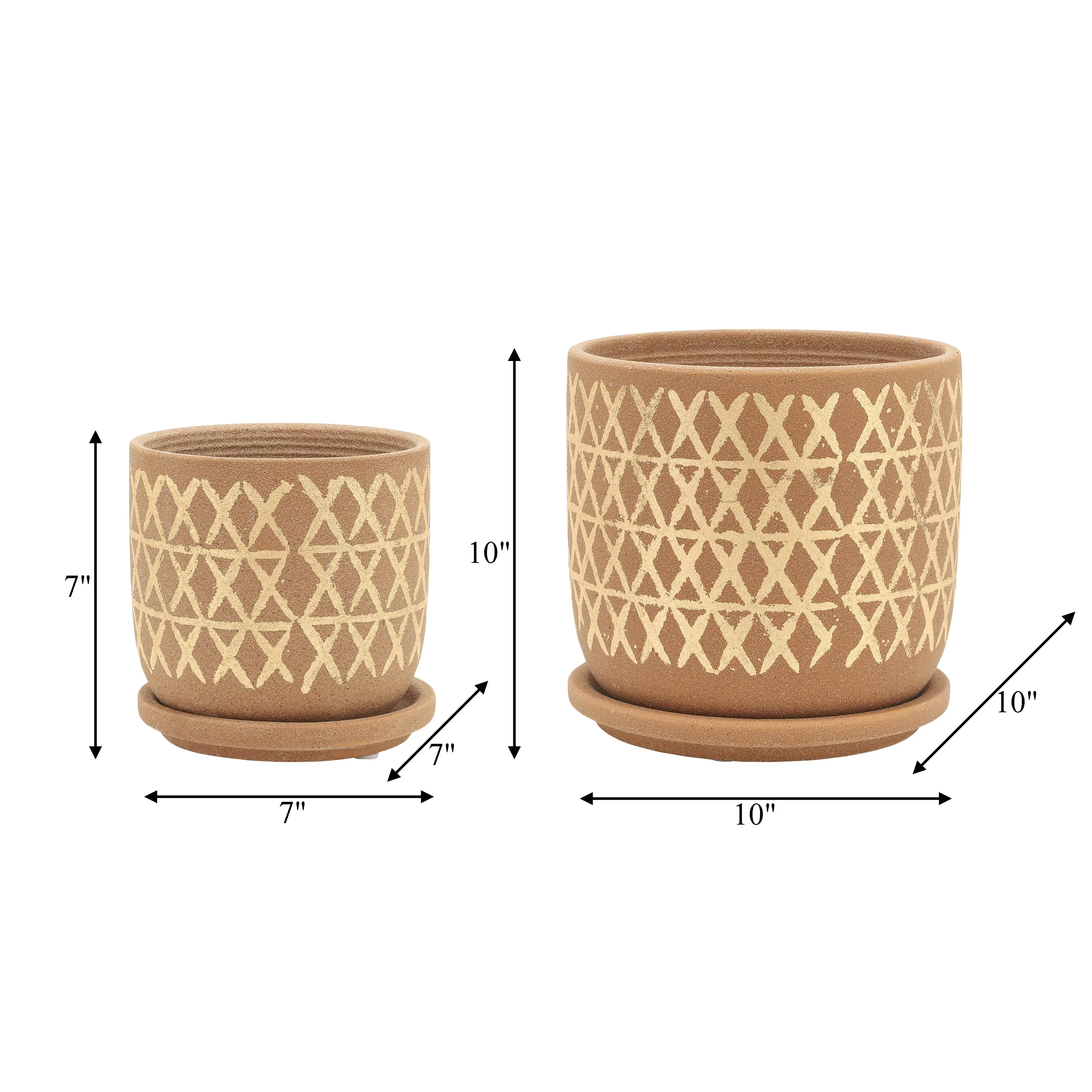 S/2 5/6" CROSS PLANTER W/ SAUCER, TAN