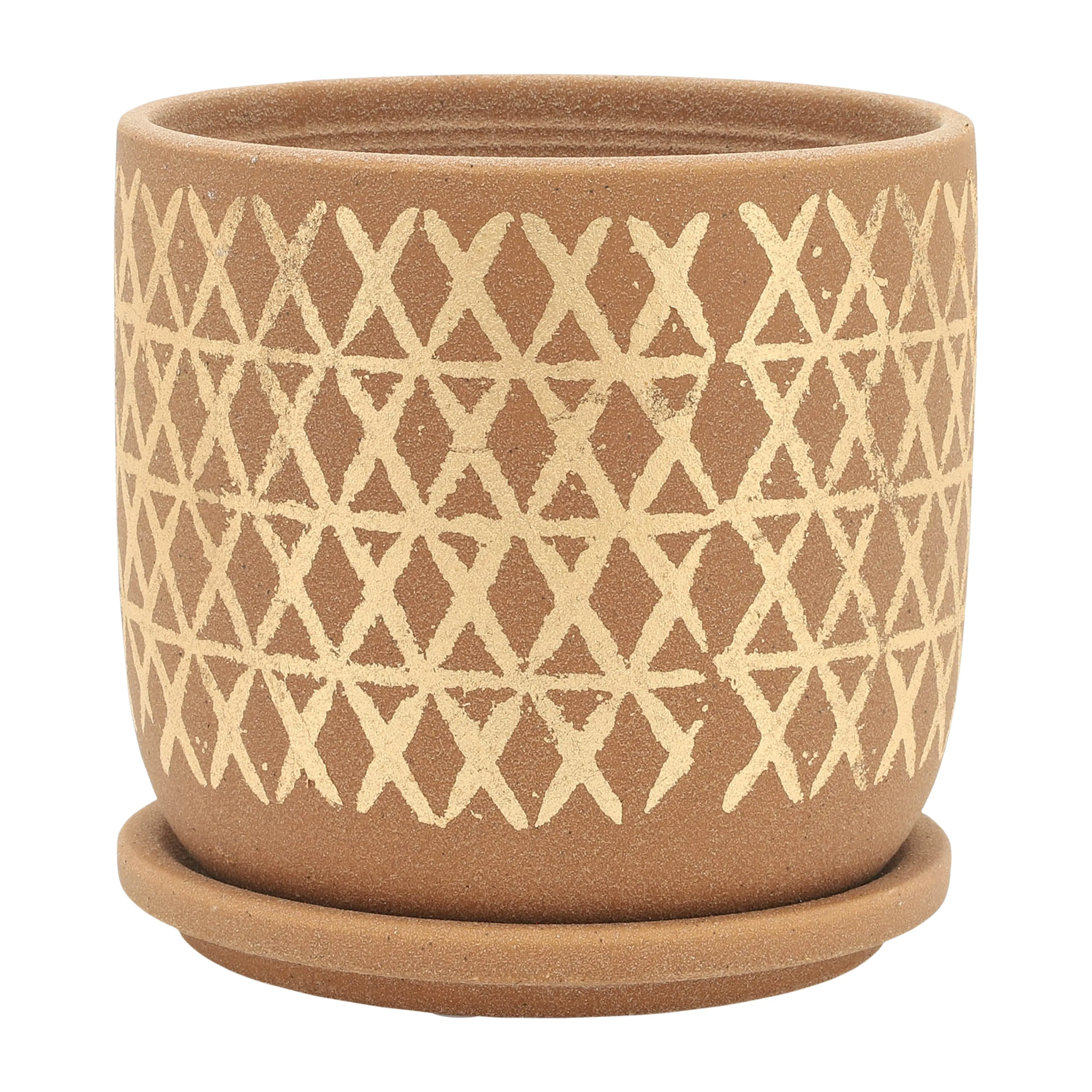 S/2 5/6" CROSS PLANTER W/ SAUCER, TAN