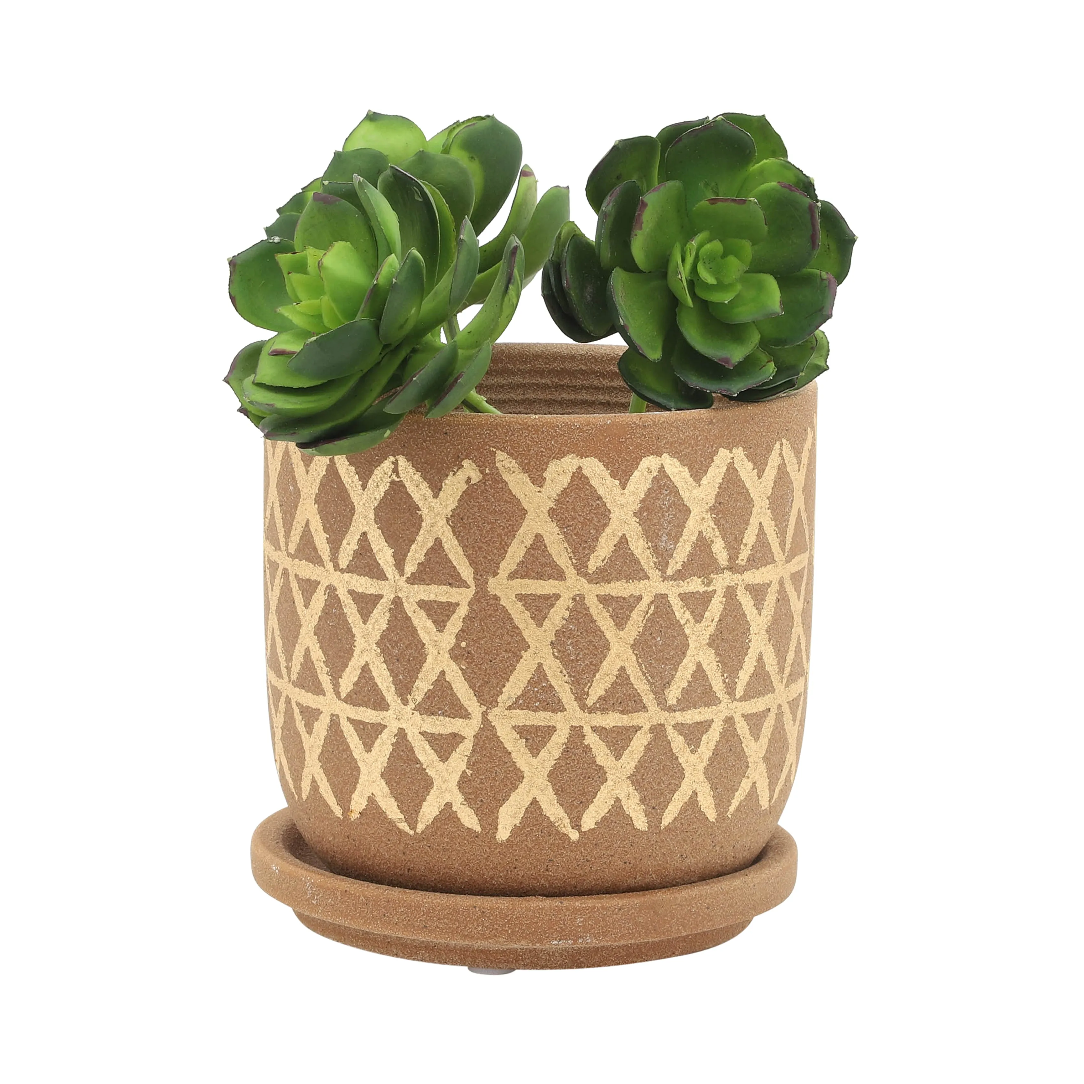 S/2 5/6" CROSS PLANTER W/ SAUCER, TAN