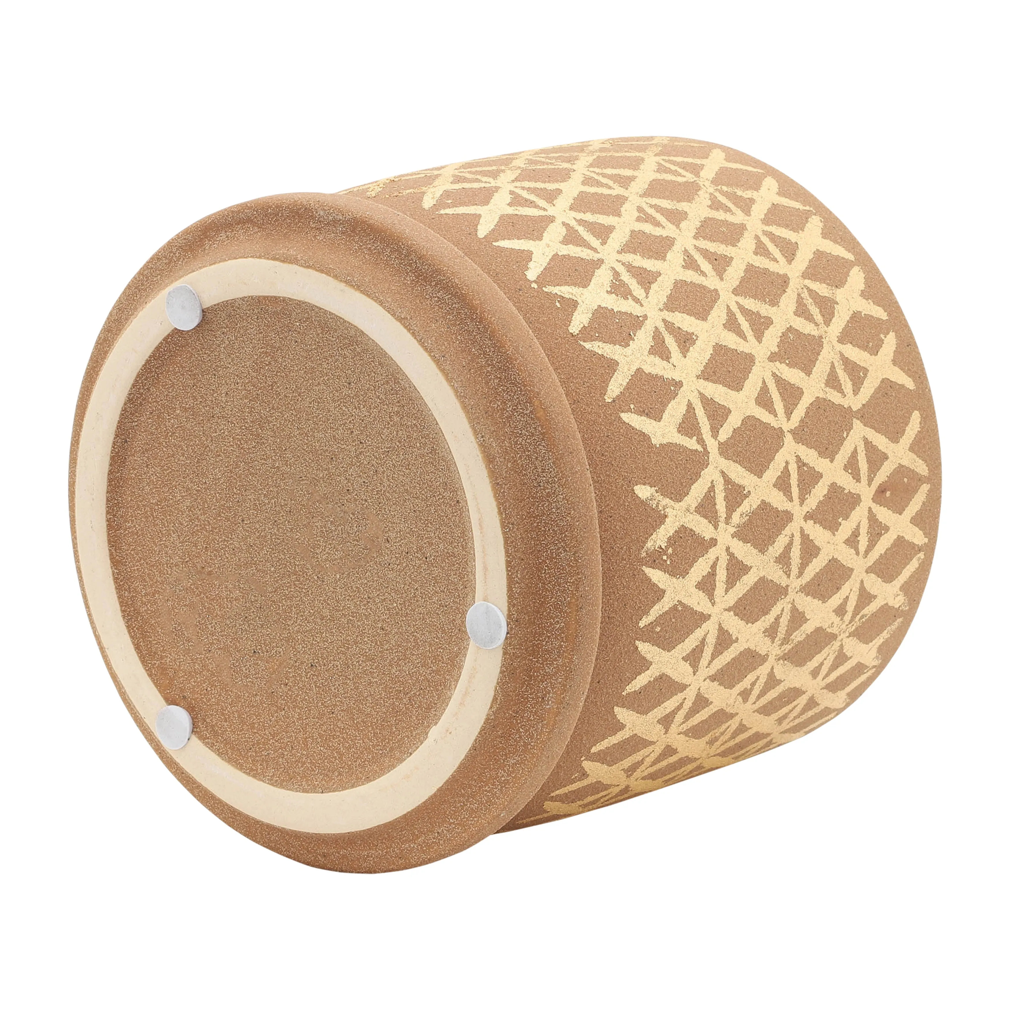 S/2 5/6" CROSS PLANTER W/ SAUCER, TAN