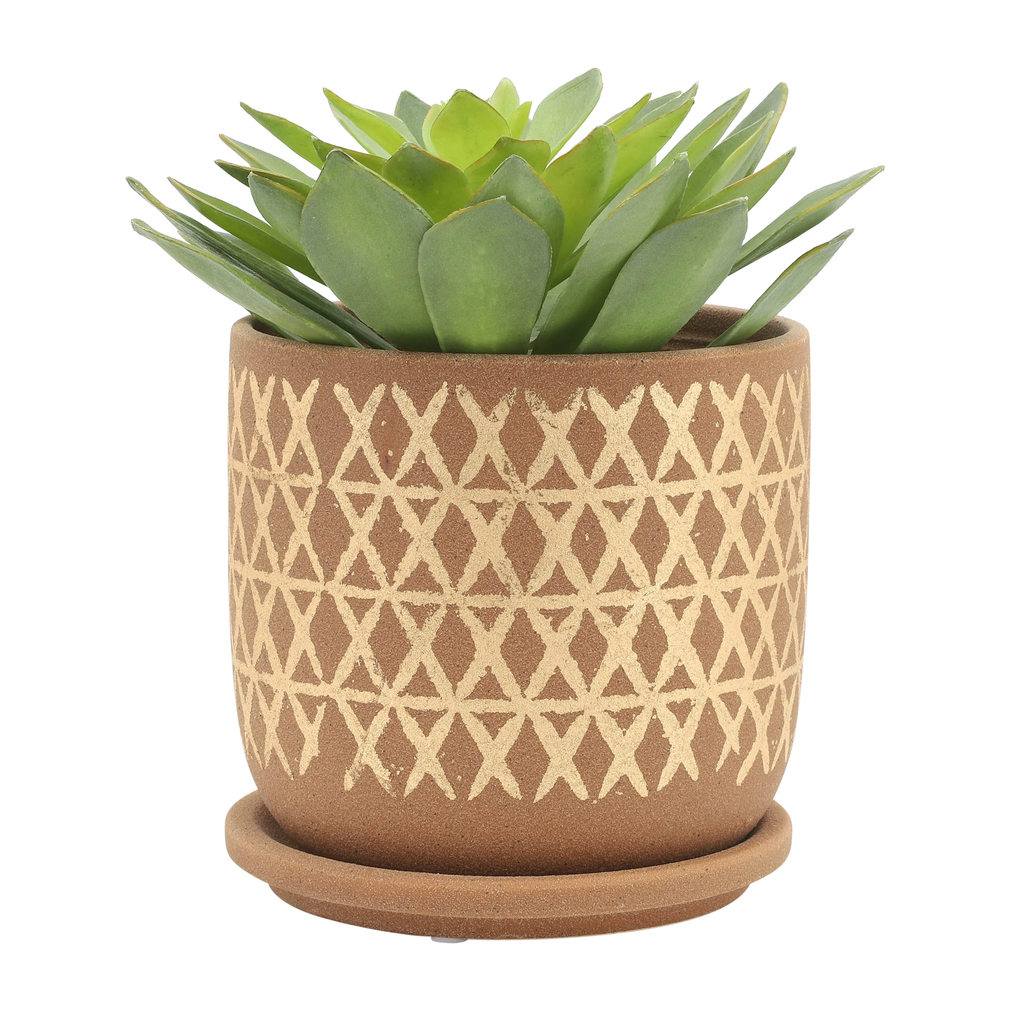S/2 5/6" CROSS PLANTER W/ SAUCER, TAN