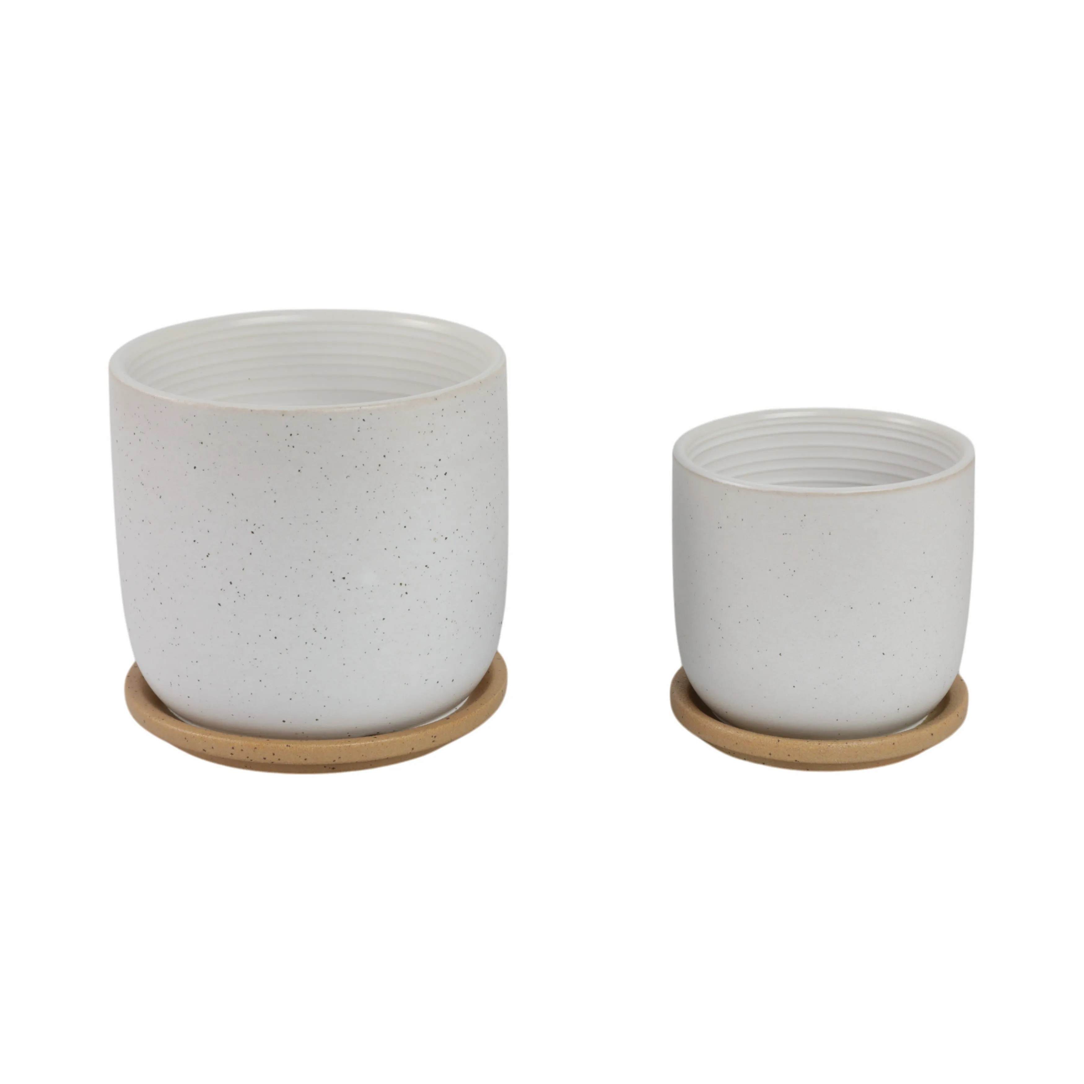 S/2 5/6" FUNKY FACE PLANTER W/ SAUCER, BEIGE