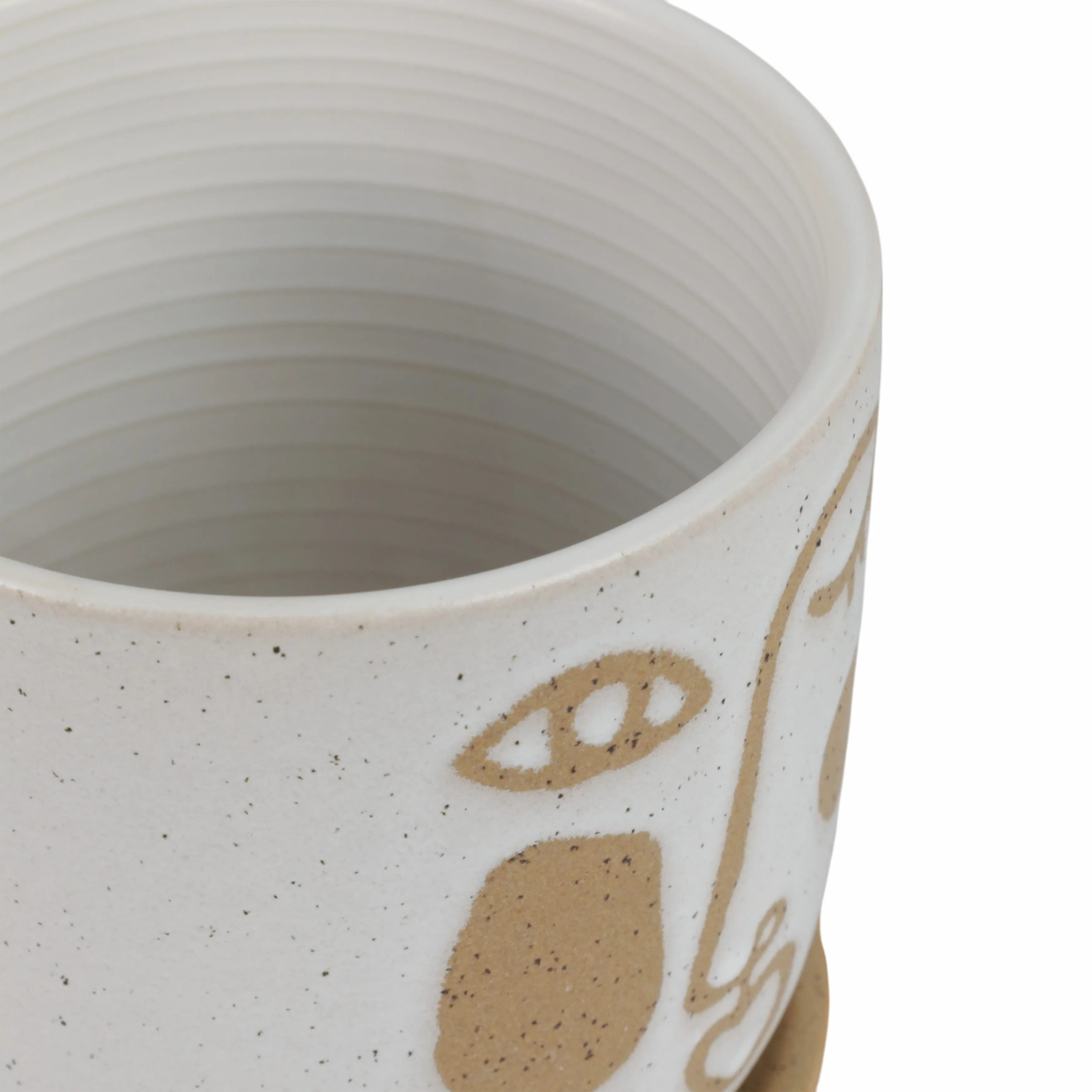 S/2 5/6" FUNKY FACE PLANTER W/ SAUCER, BEIGE