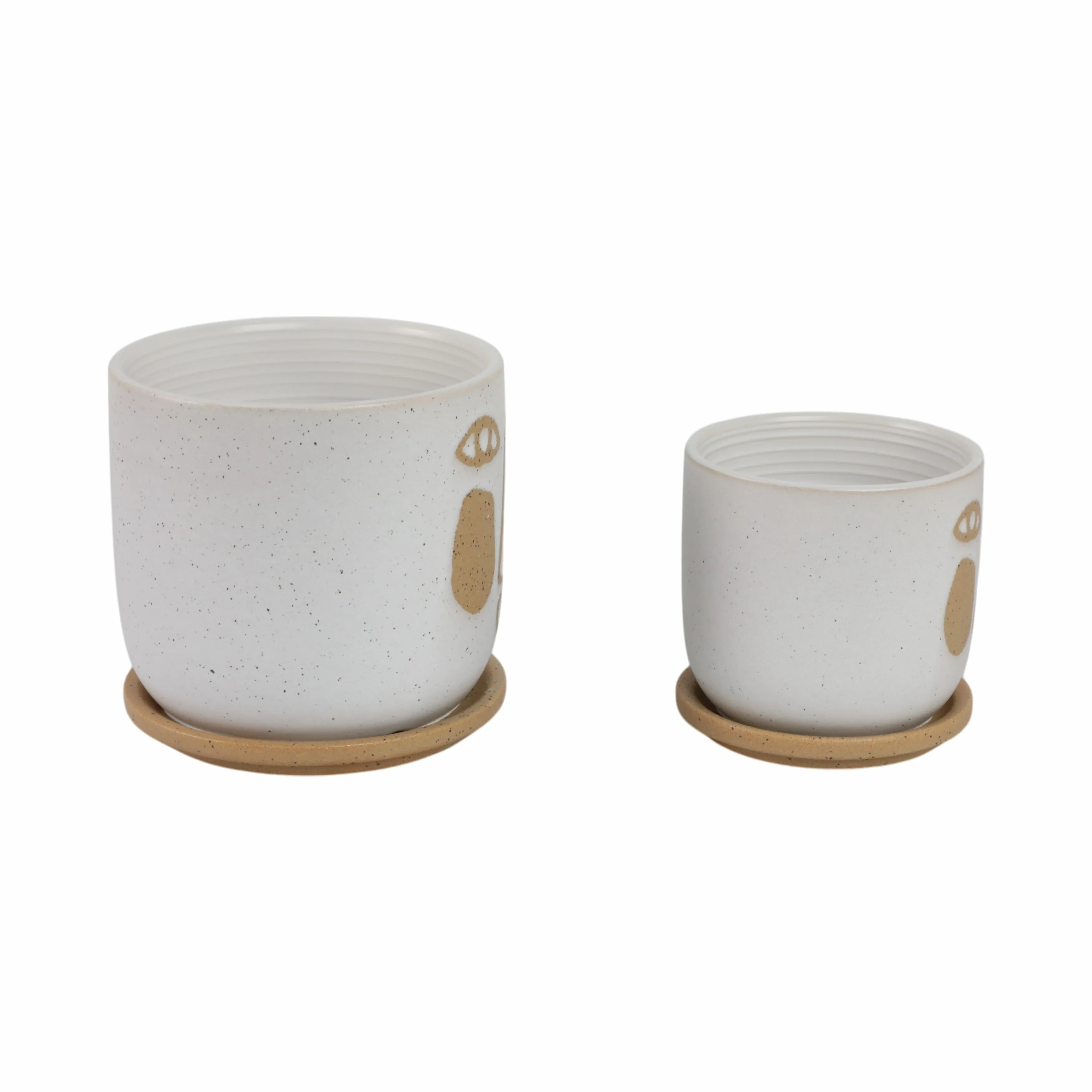 S/2 5/6" FUNKY FACE PLANTER W/ SAUCER, BEIGE