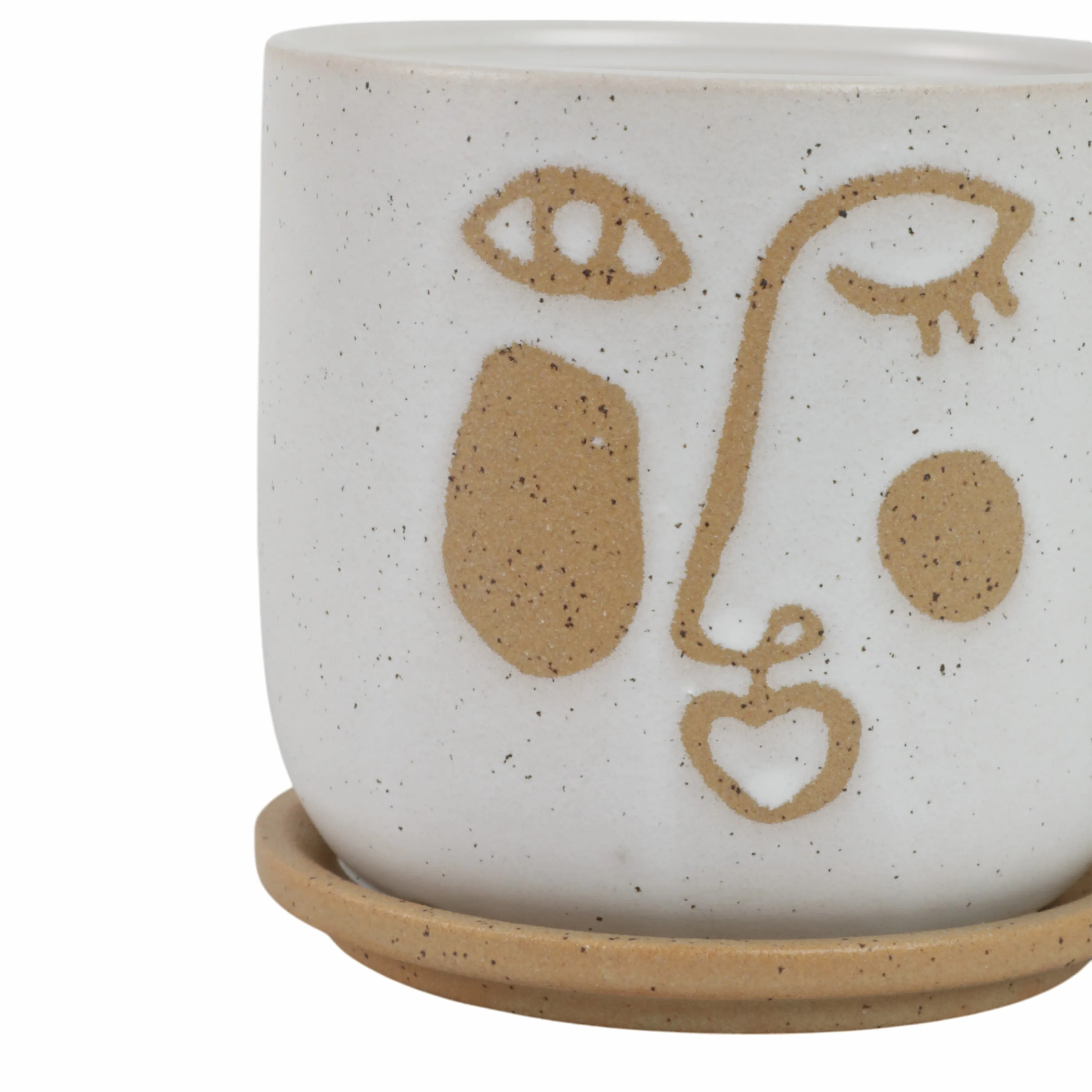 S/2 5/6" FUNKY FACE PLANTER W/ SAUCER, BEIGE