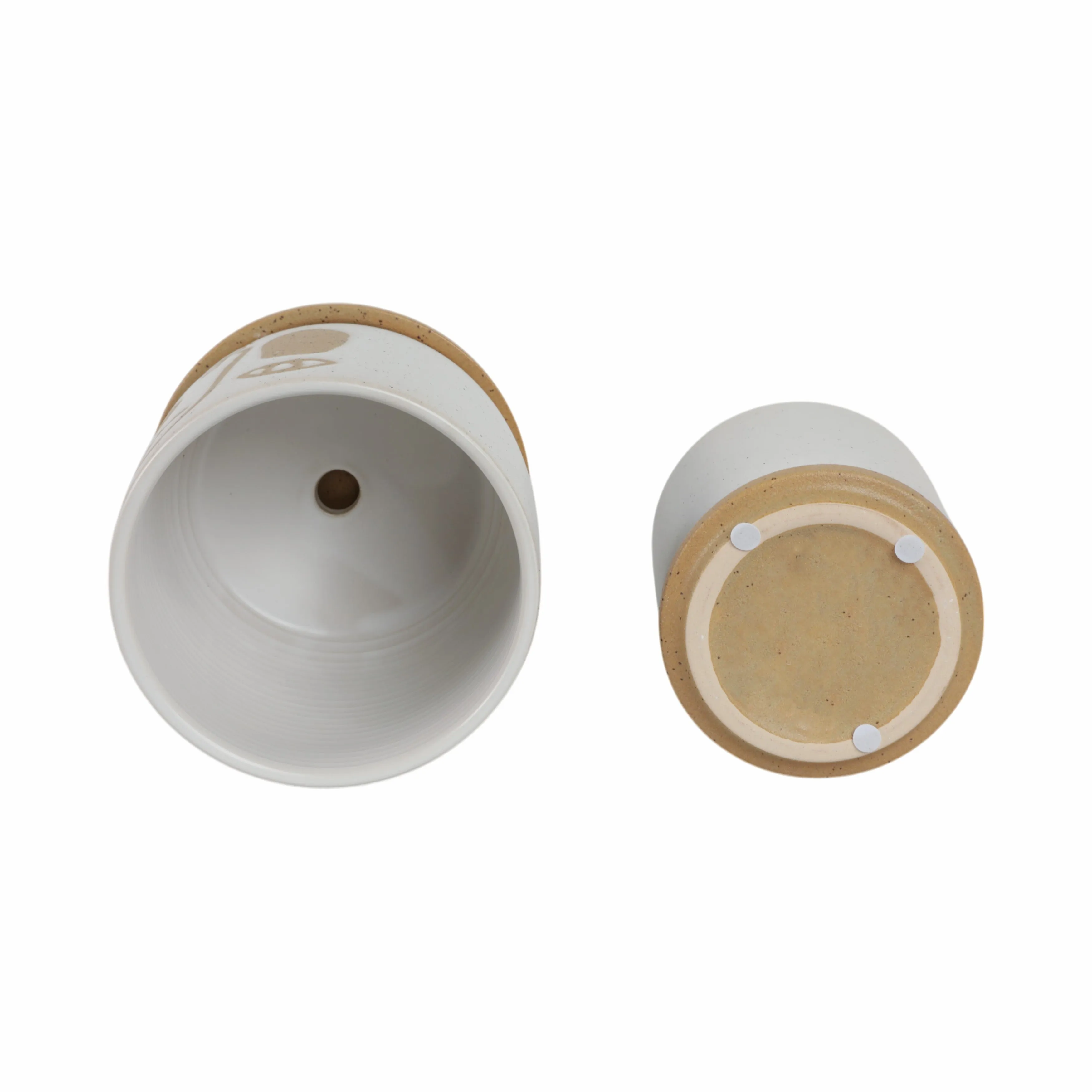 S/2 5/6" FUNKY FACE PLANTER W/ SAUCER, BEIGE
