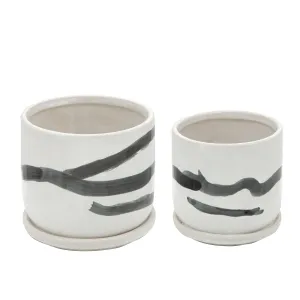 S/2 5/6" PAINTED PLANTERS W/ SAUCER, WHITE