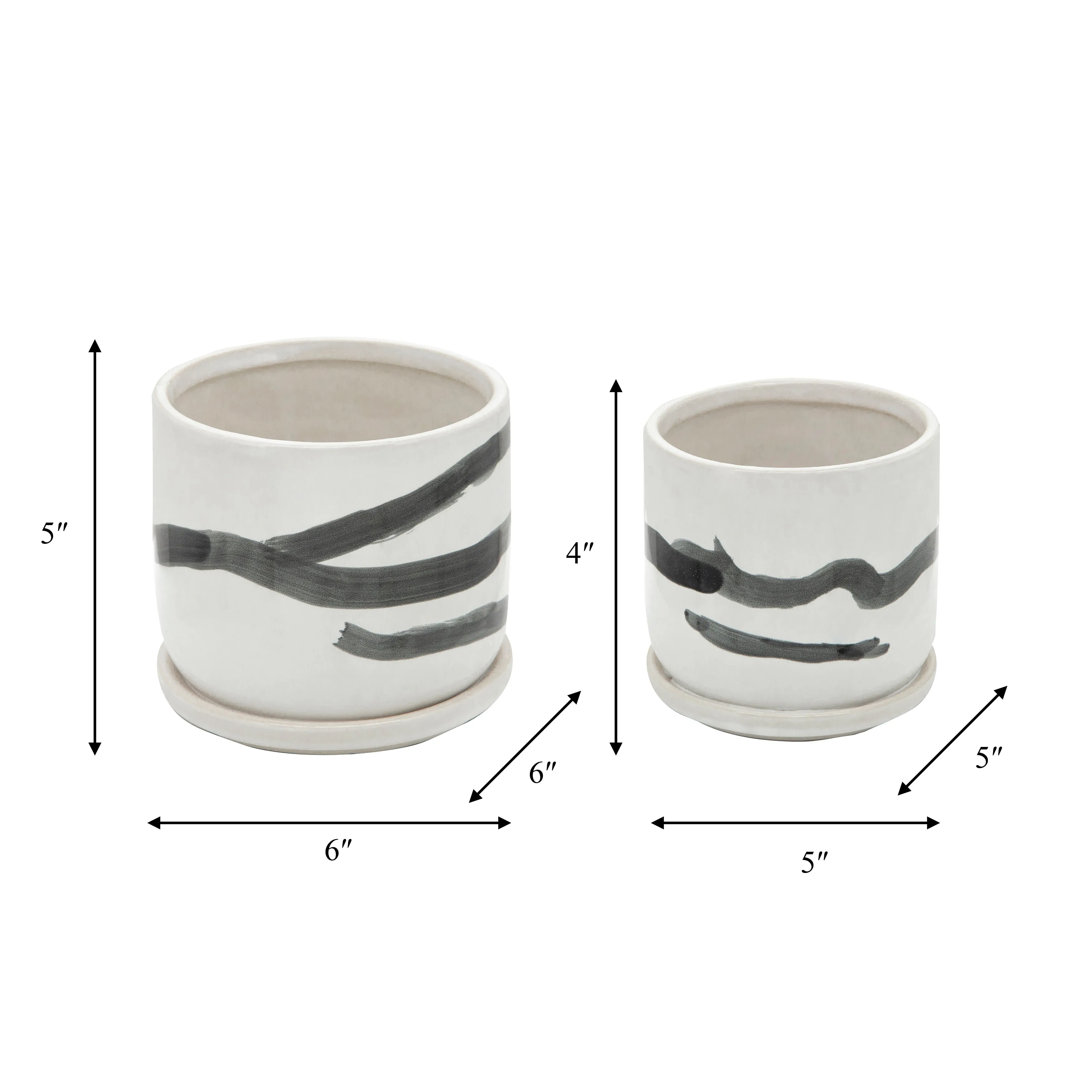 S/2 5/6" PAINTED PLANTERS W/ SAUCER, WHITE