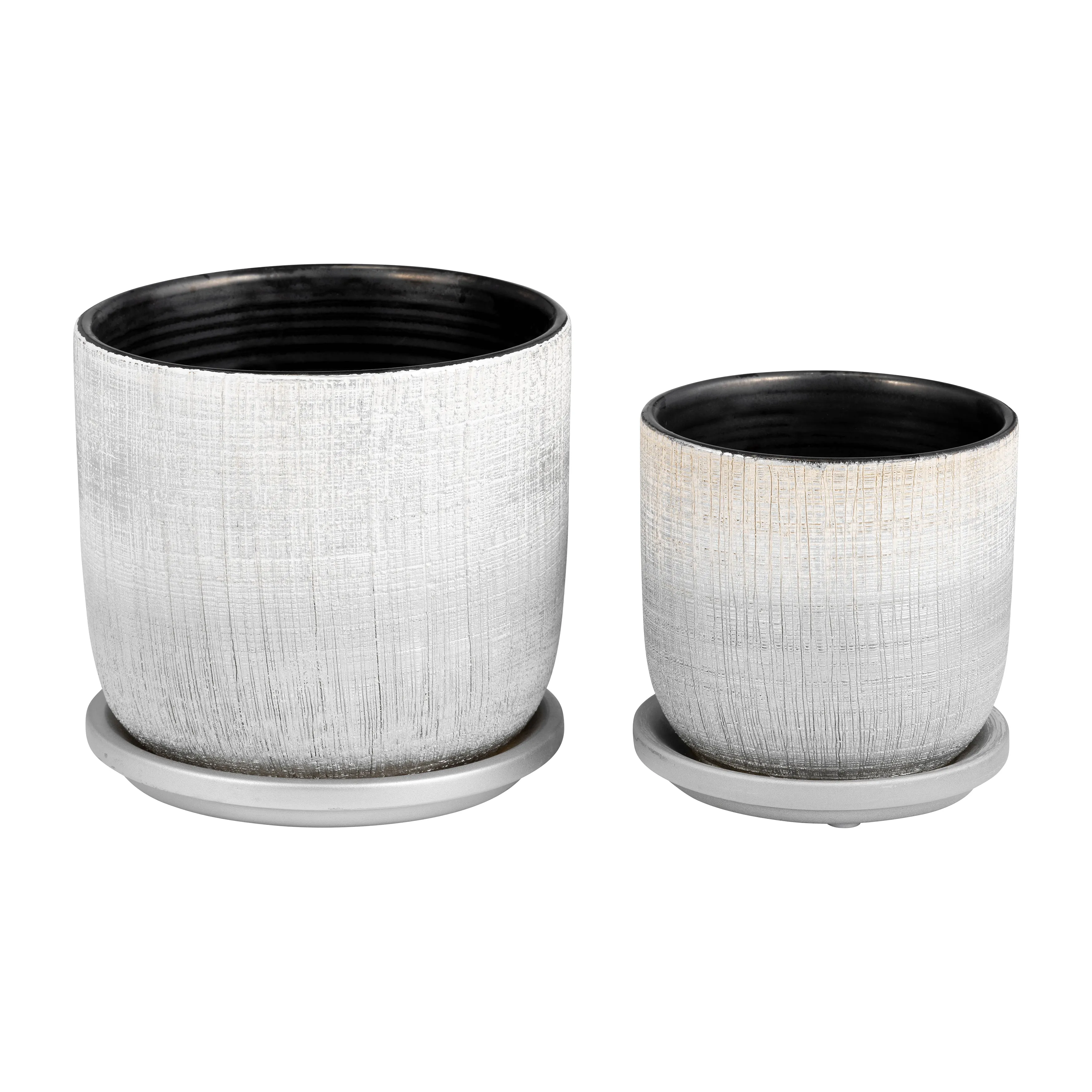 S/2 5/6" TEXTURED PLANTER WITH SAUCER, SILVER