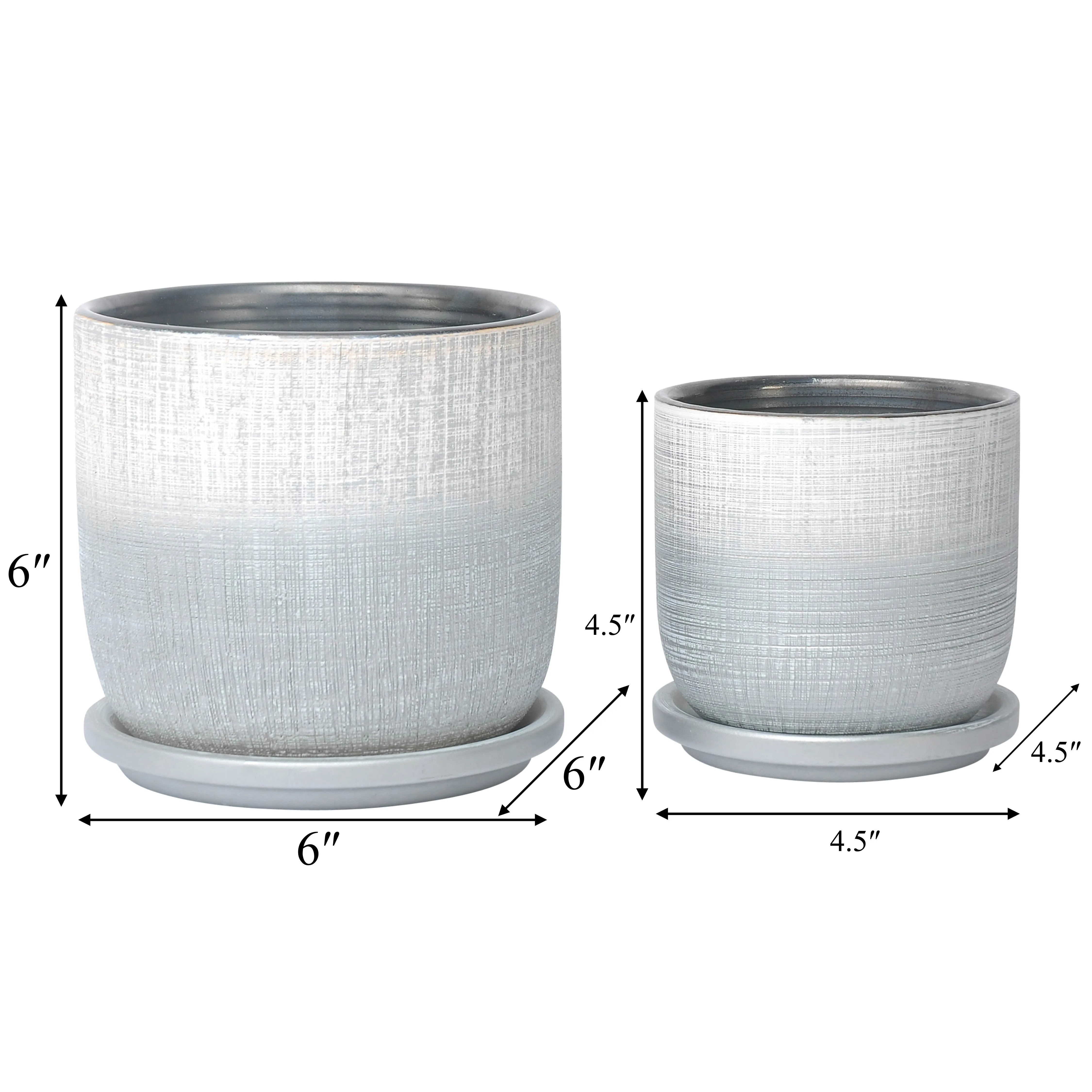 S/2 5/6" TEXTURED PLANTER WITH SAUCER, SILVER