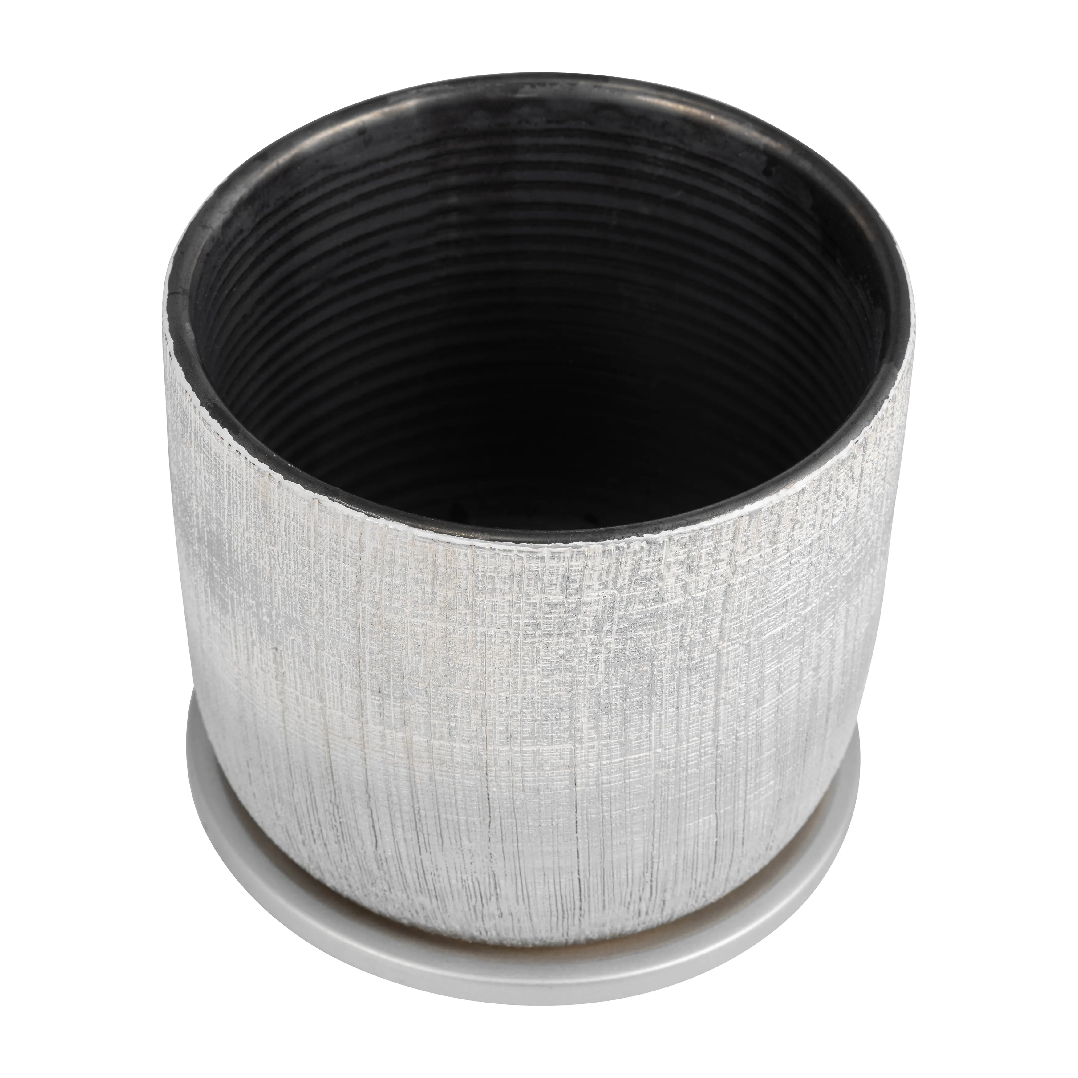 S/2 5/6" TEXTURED PLANTER WITH SAUCER, SILVER