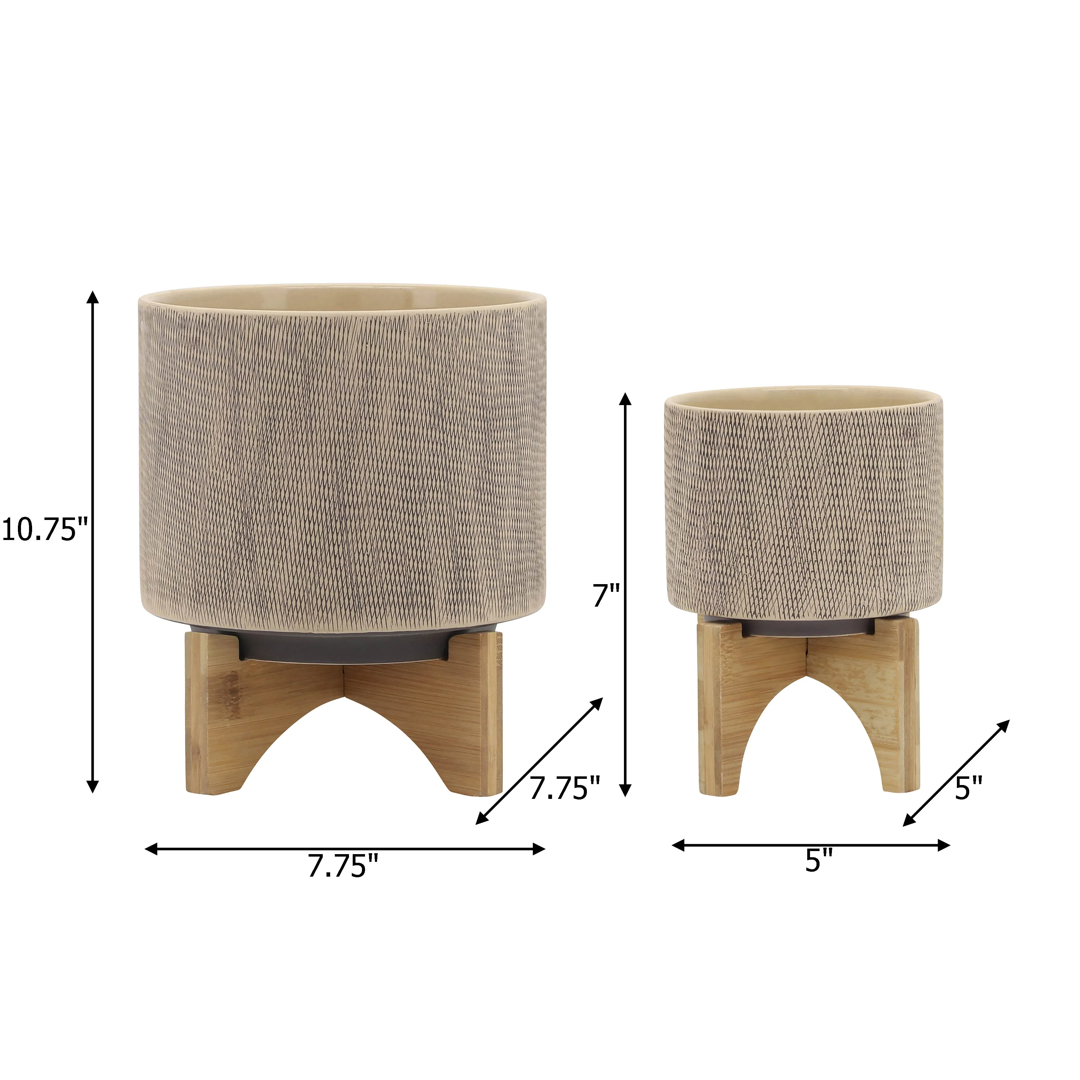 S/2 5/8" MESH PLANTER W/ STAND, TAN