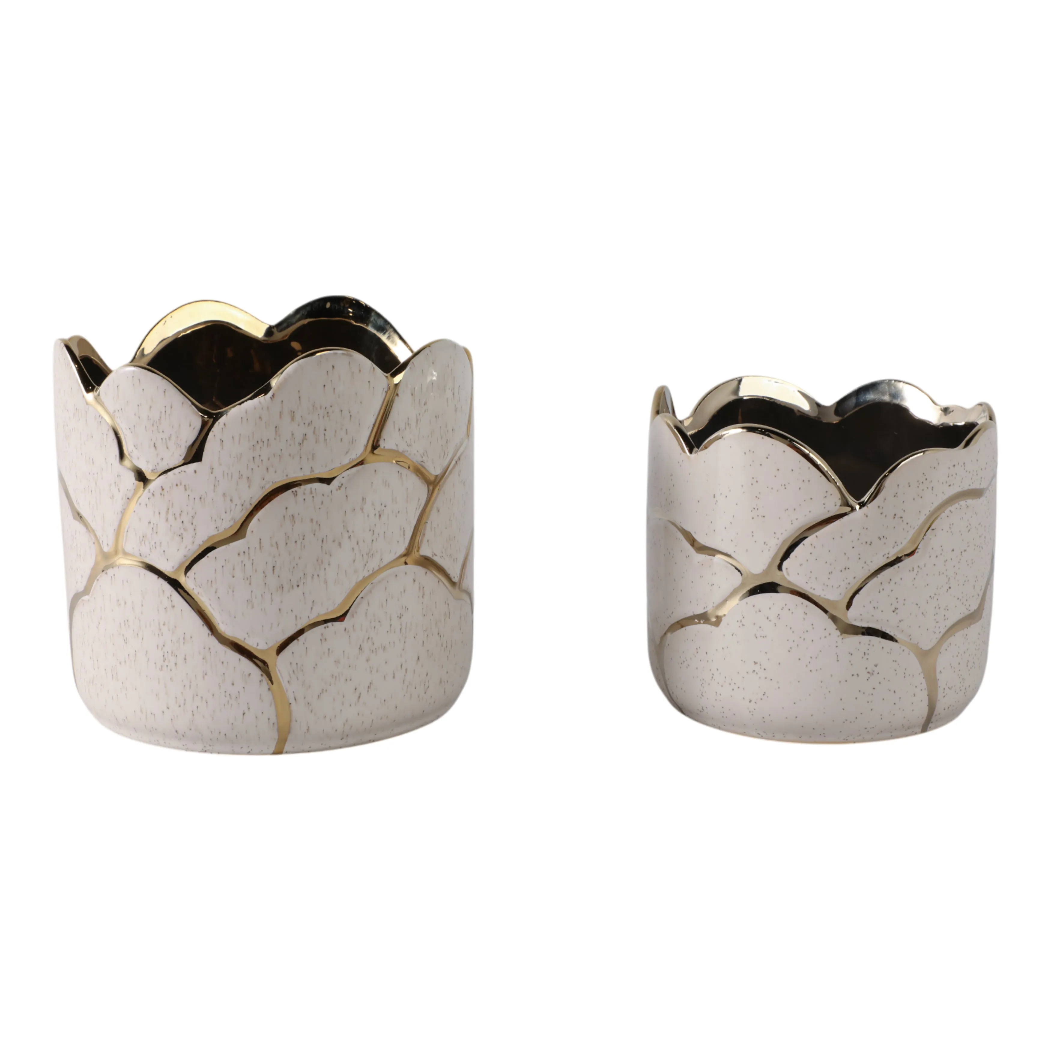 S/2 6/7" Clouds Planter, Ivory/gold