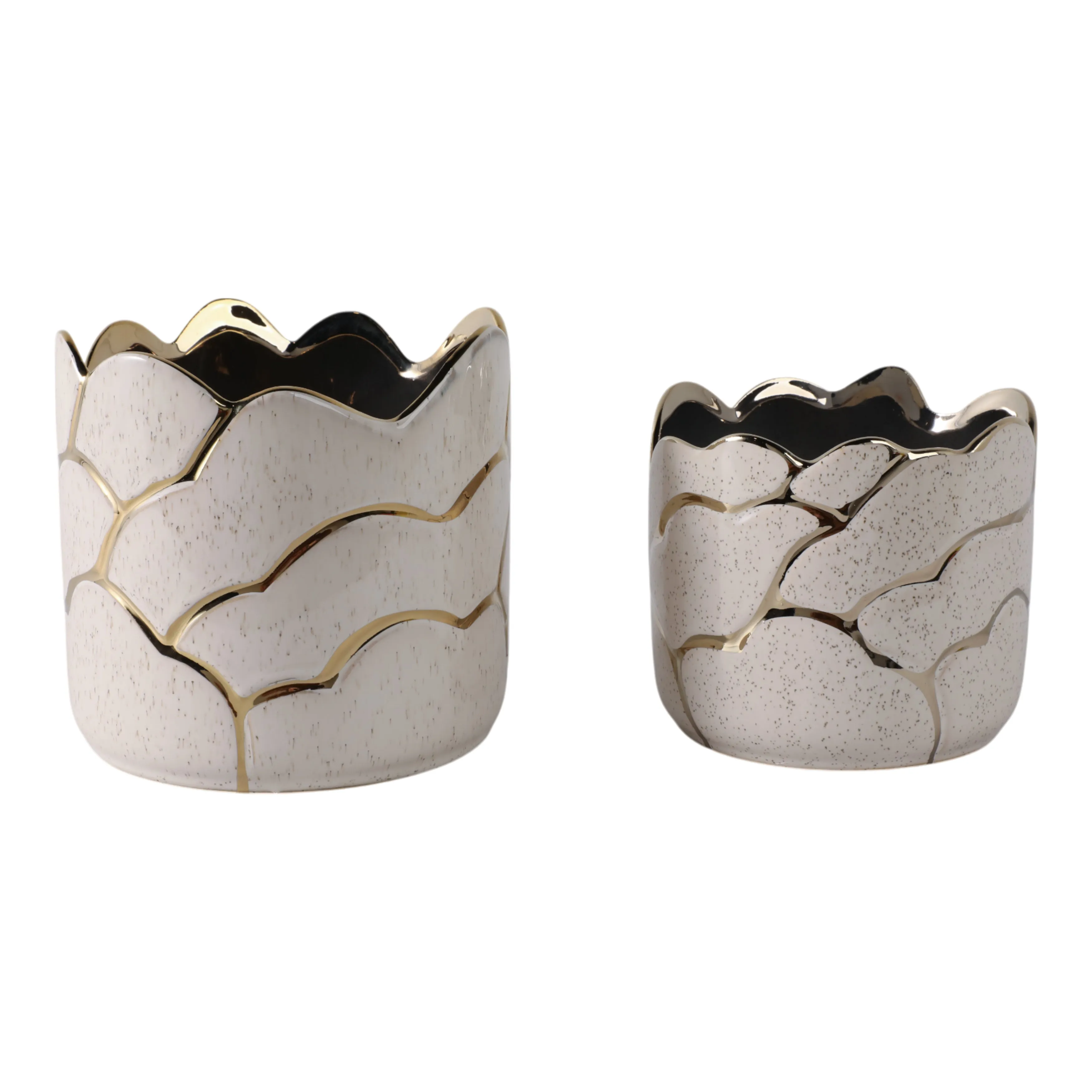 S/2 6/7" Clouds Planter, Ivory/gold