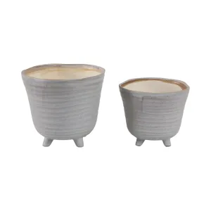 S/2 6/7" Organic Footed Planters, Ivory