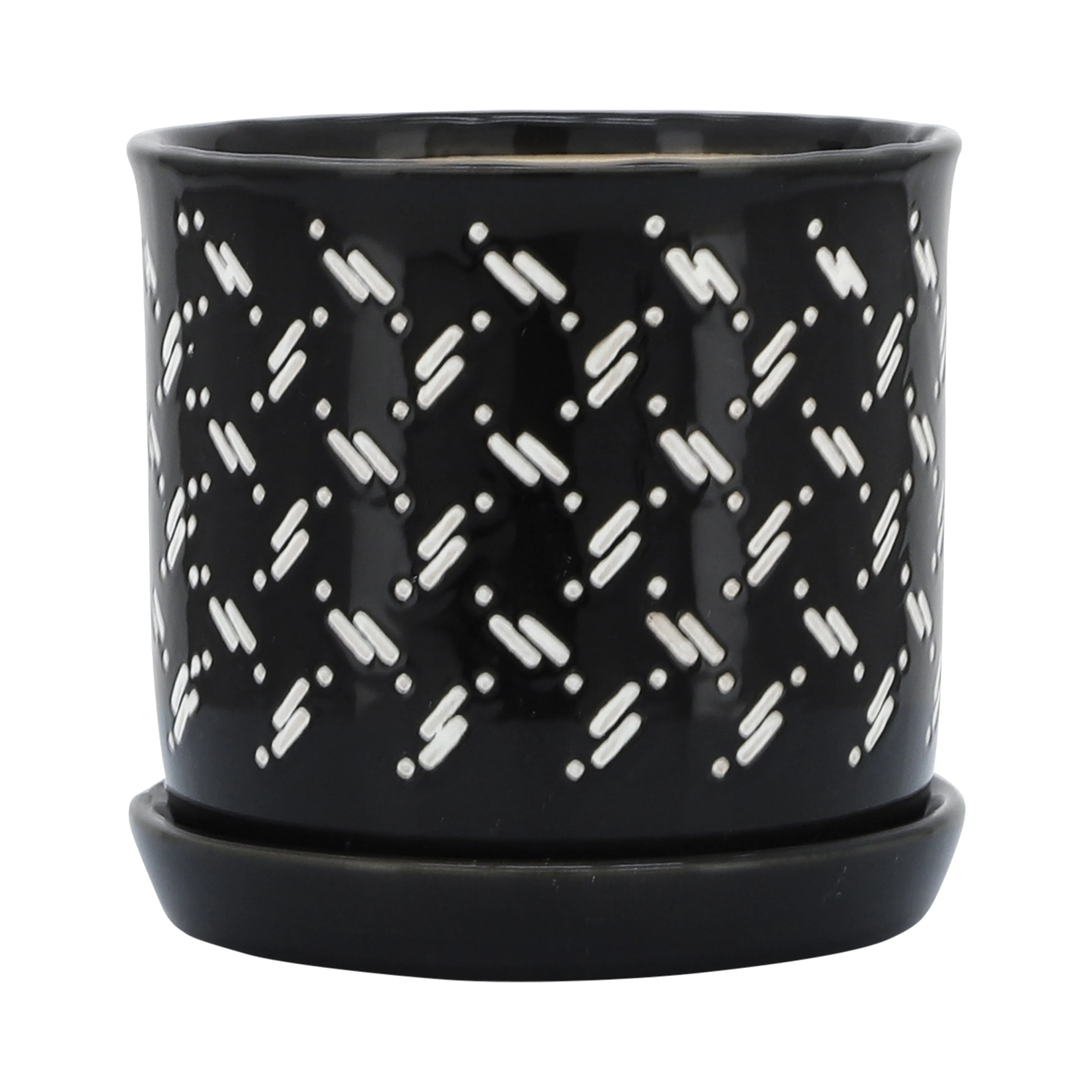 S/2 6/8" DOTS PLANTER W/ SAUCER, BLACK