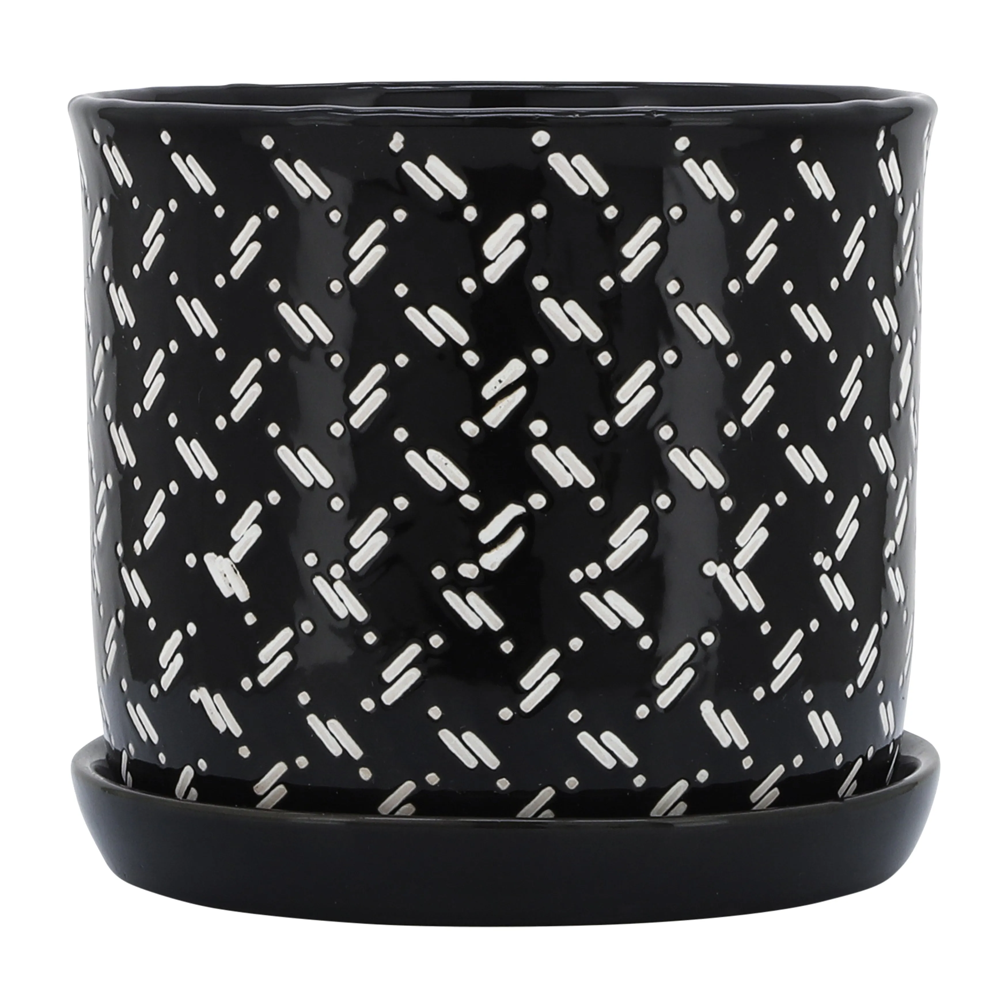 S/2 6/8" DOTS PLANTER W/ SAUCER, BLACK