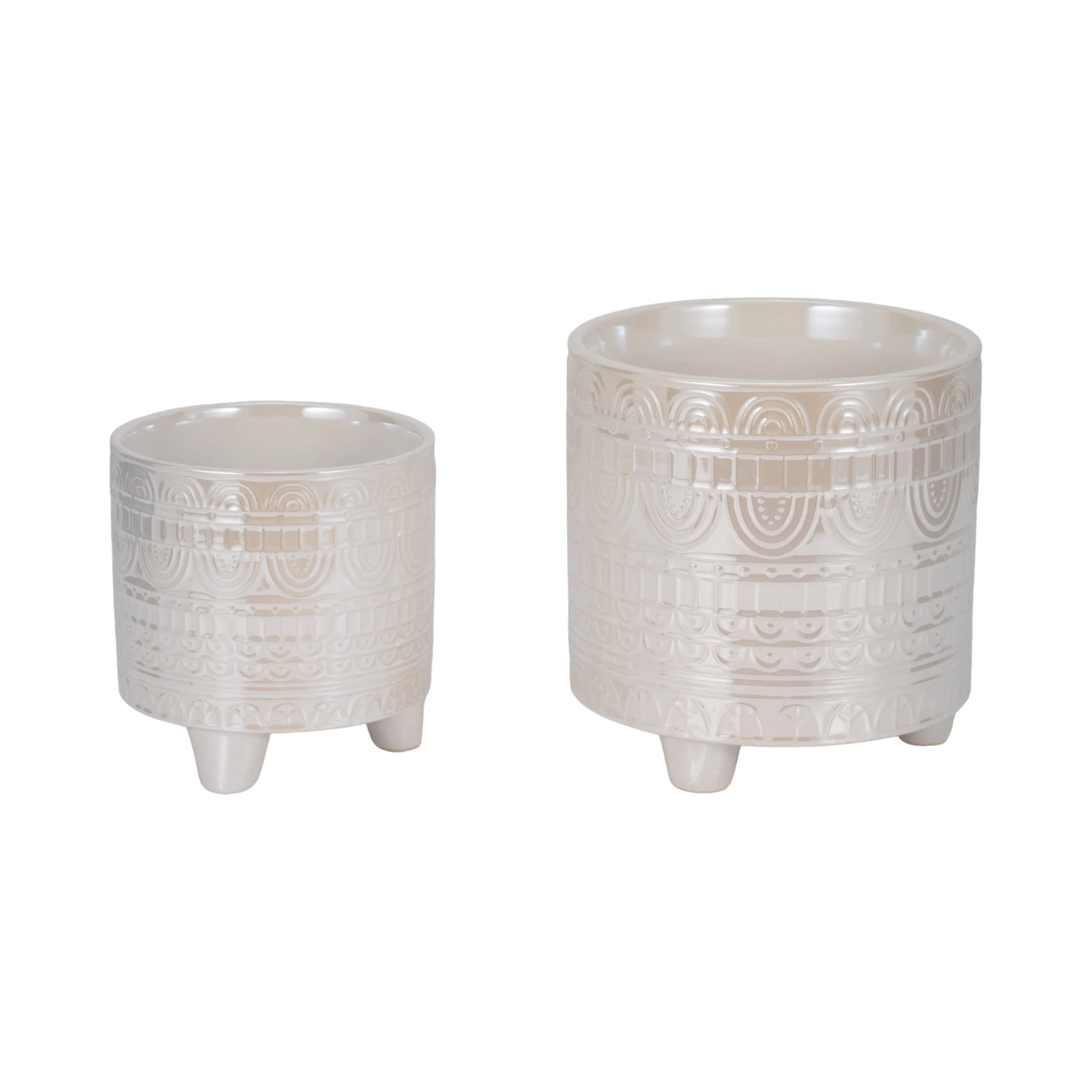 S/2 6/8" Iridescent Boheme Footed Planters, Ivory