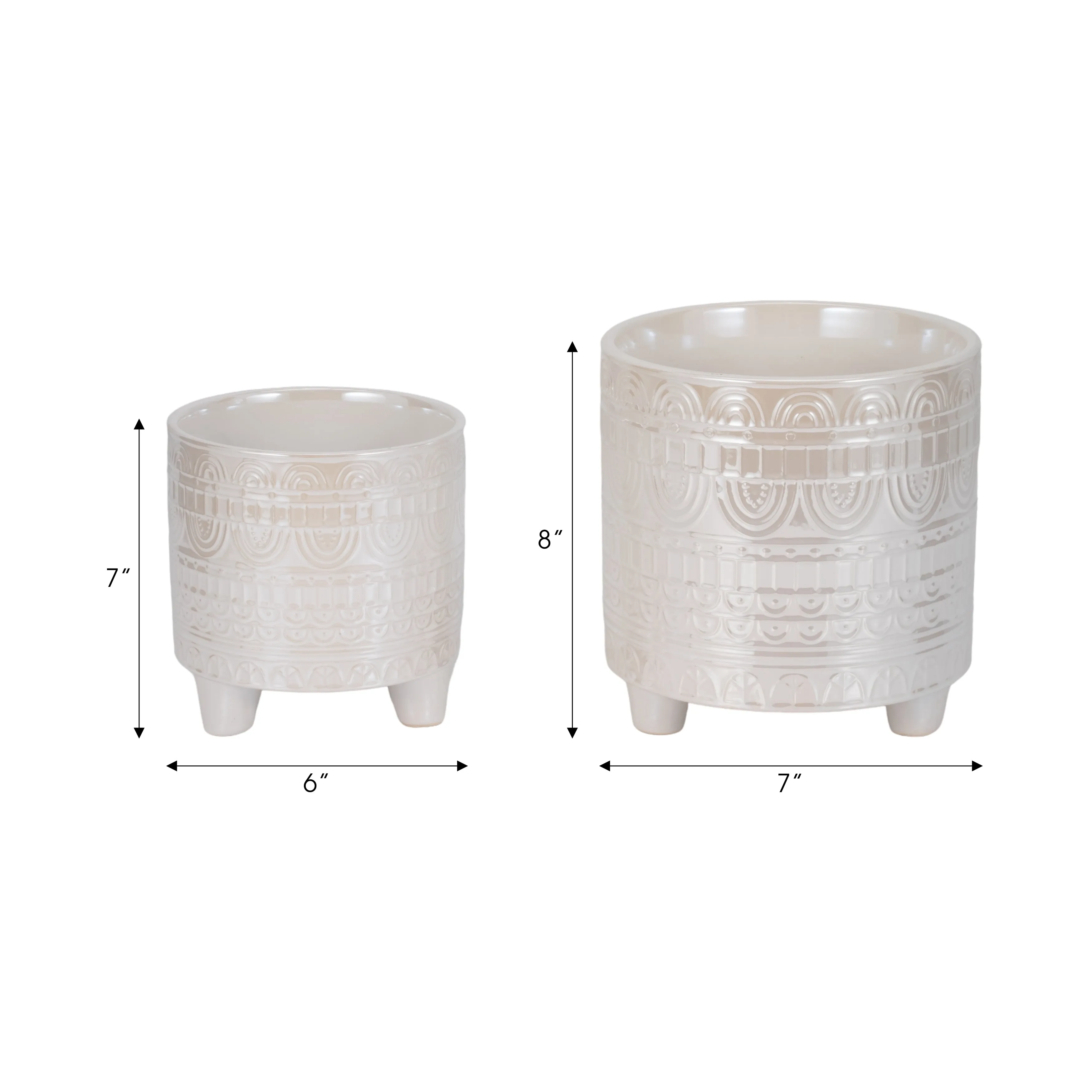 S/2 6/8" Iridescent Boheme Footed Planters, Ivory