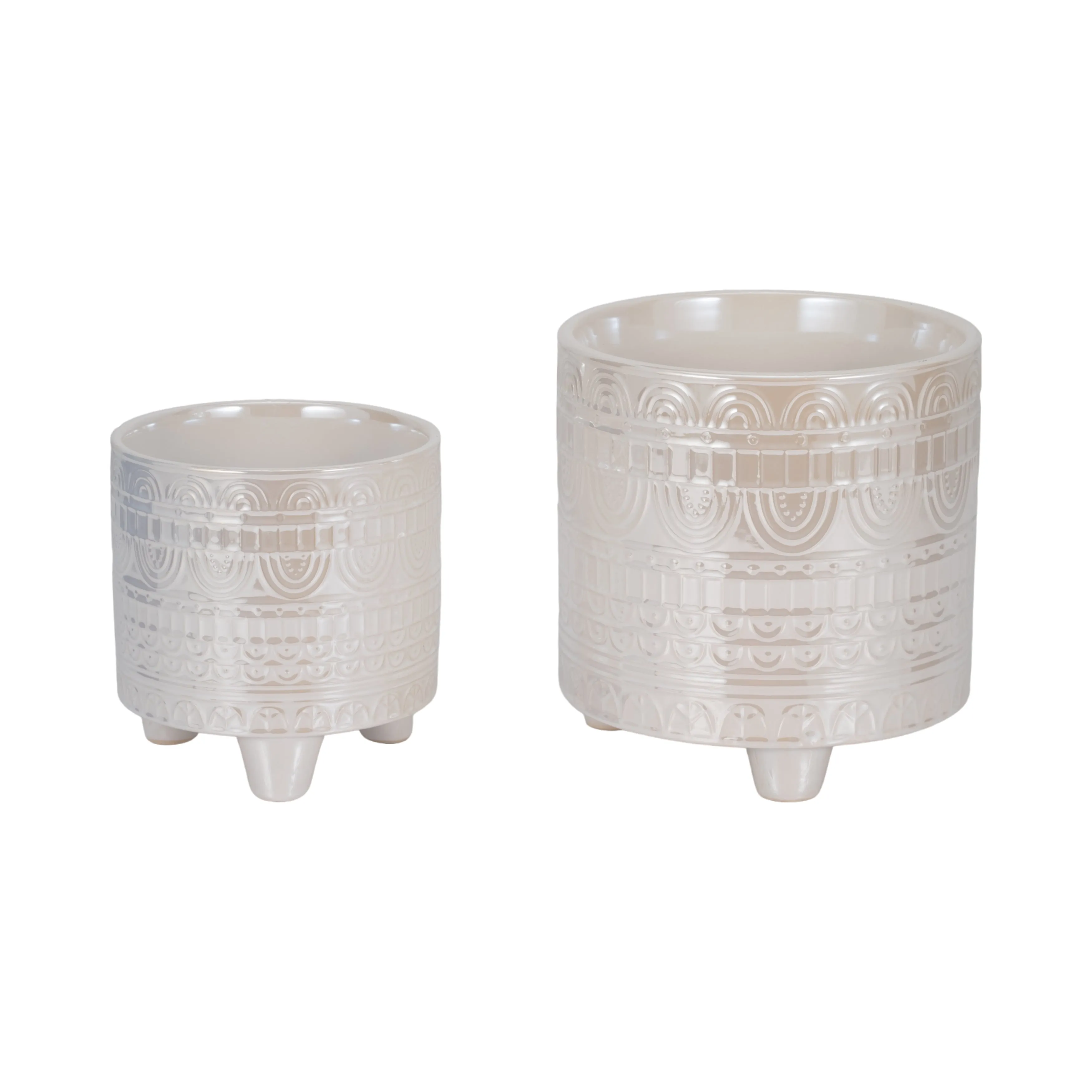 S/2 6/8" Iridescent Boheme Footed Planters, Ivory