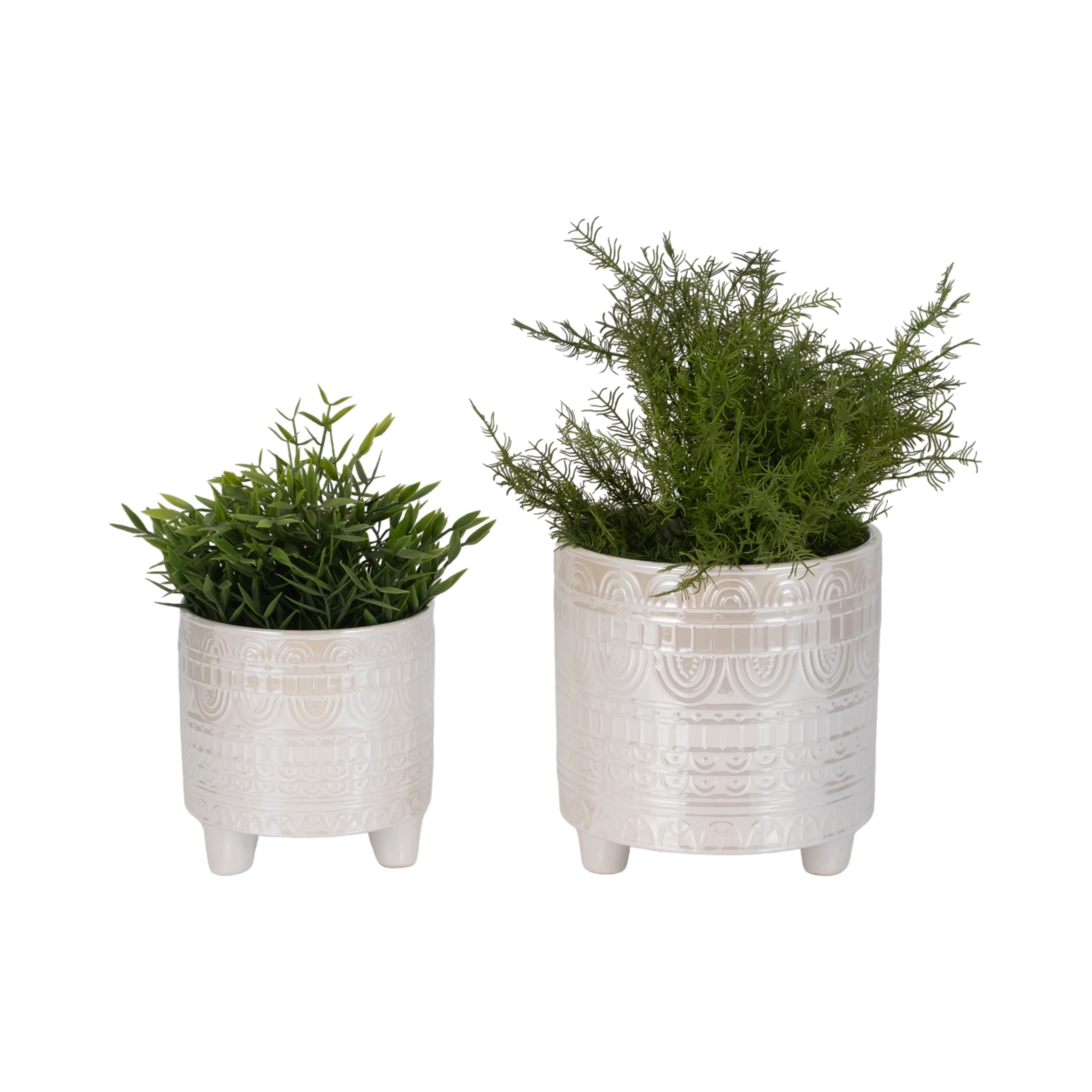 S/2 6/8" Iridescent Boheme Footed Planters, Ivory