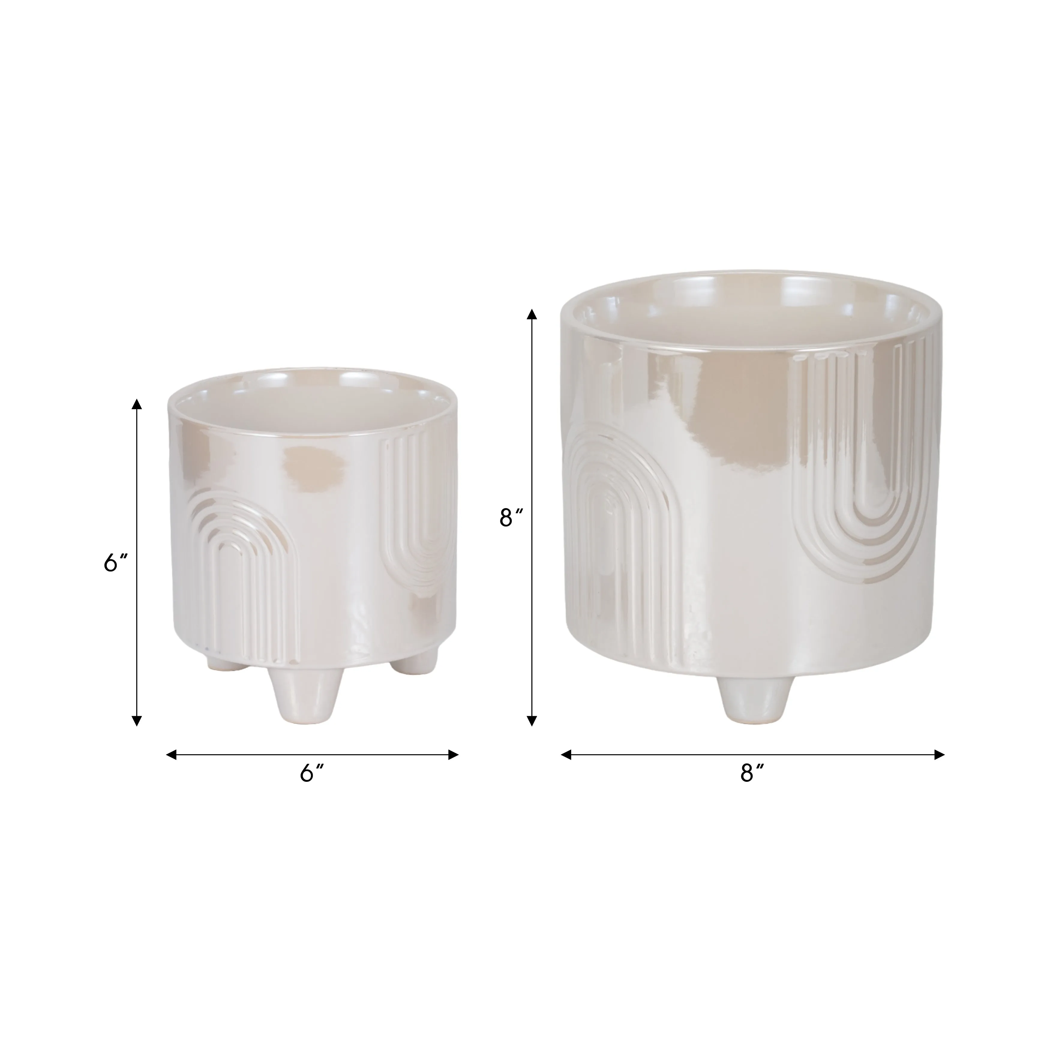 S/2 6/8" Iridescent Bravais Footed Planters, Ivory