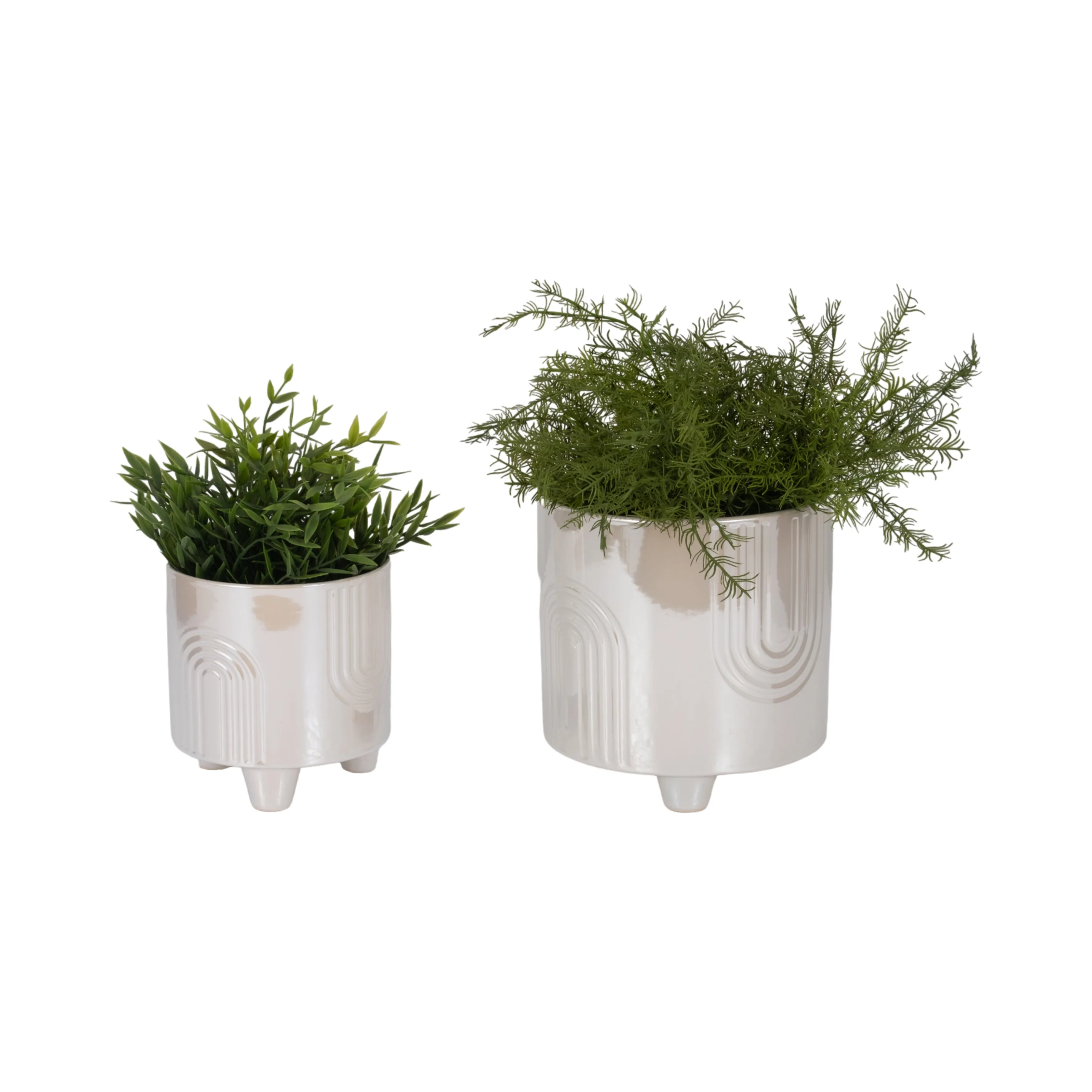 S/2 6/8" Iridescent Bravais Footed Planters, Ivory