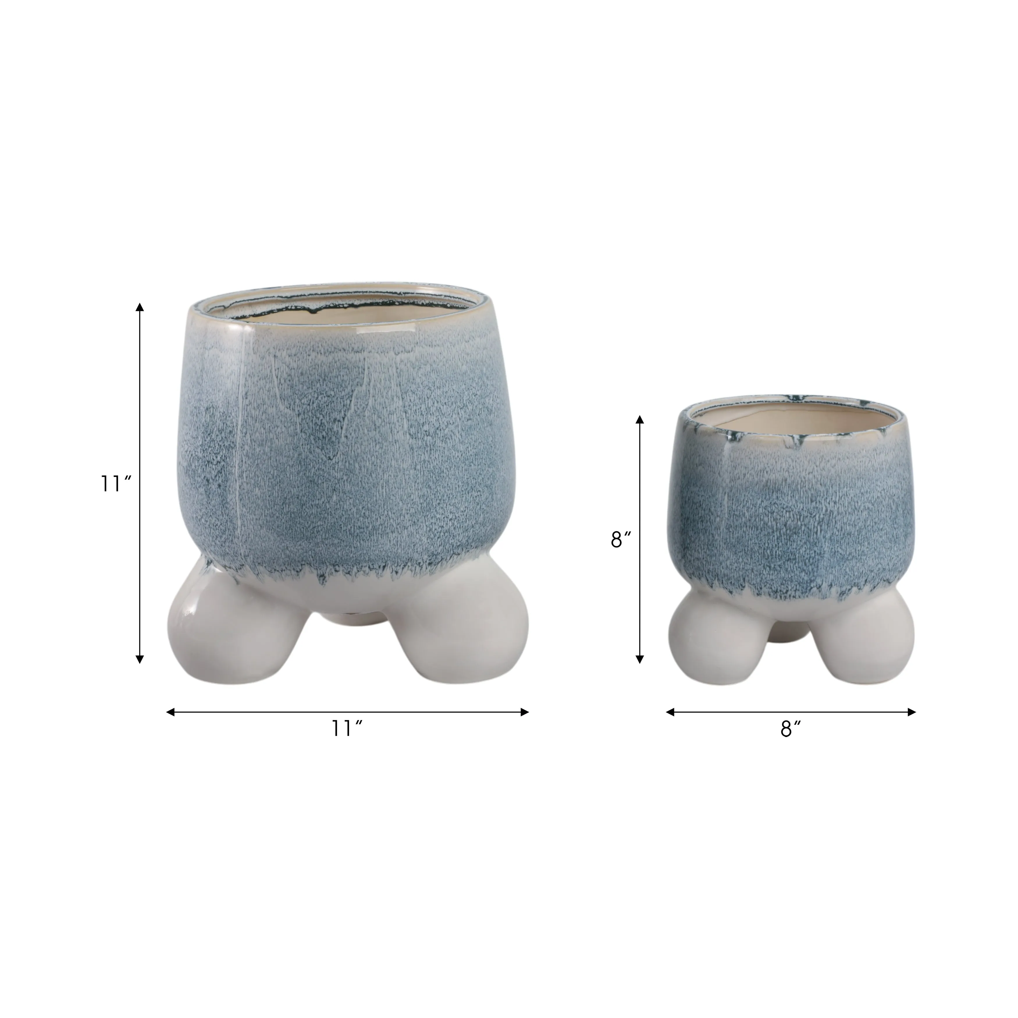 S/2 8/11" Knobby Footed Planters, Blue/white