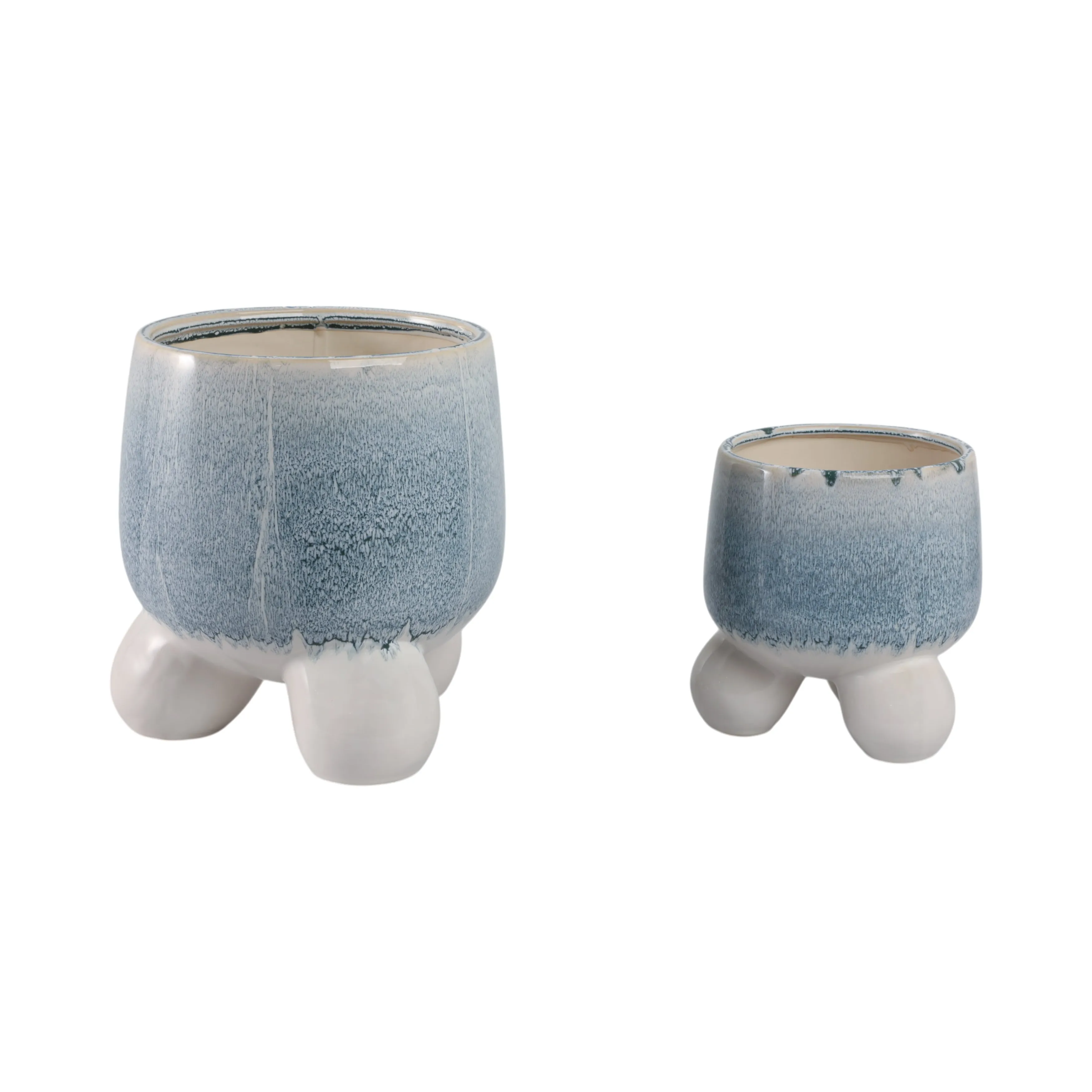 S/2 8/11" Knobby Footed Planters, Blue/white