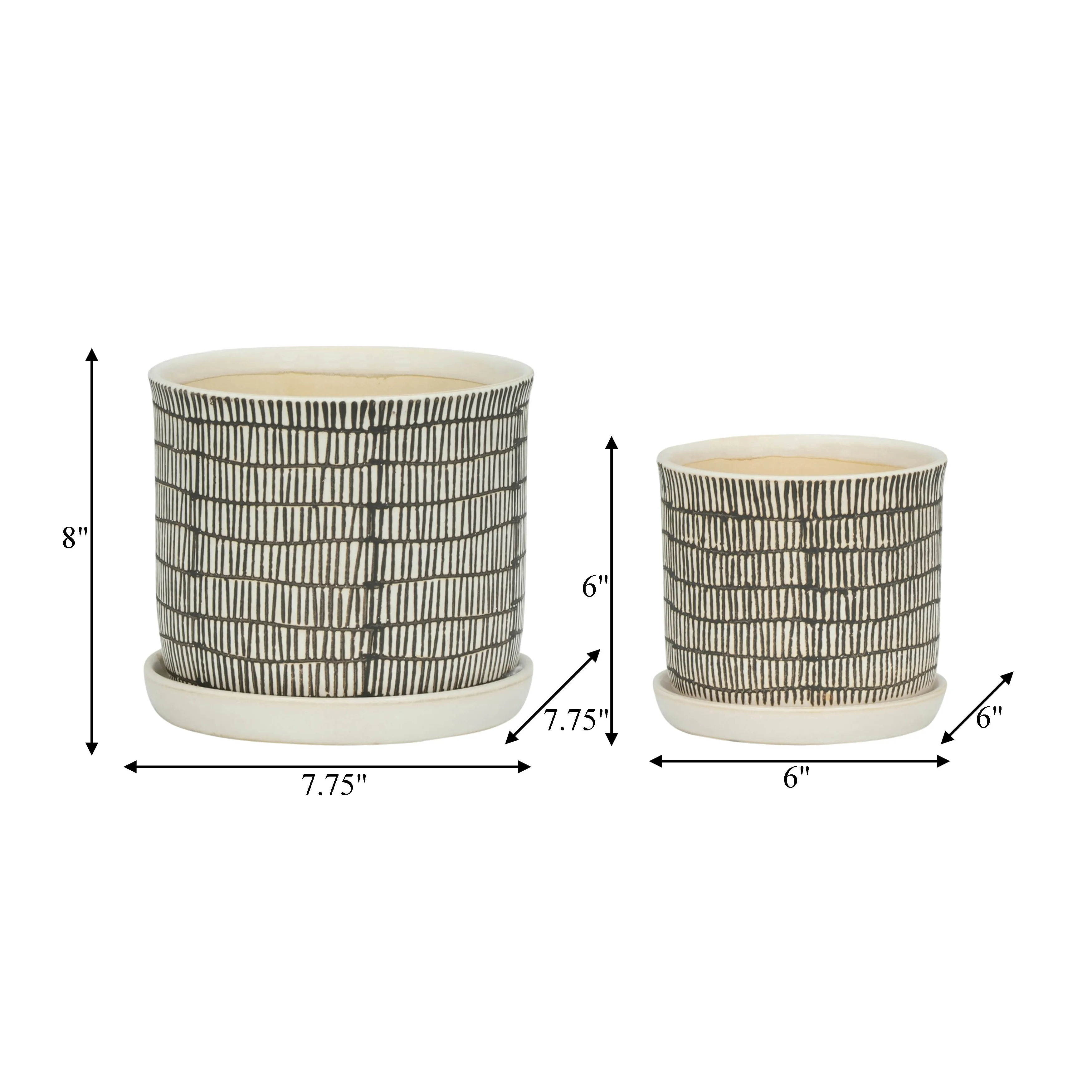 S/2 CERAMIC 6/8" PLANTER W/ SAUCER, BEIGE