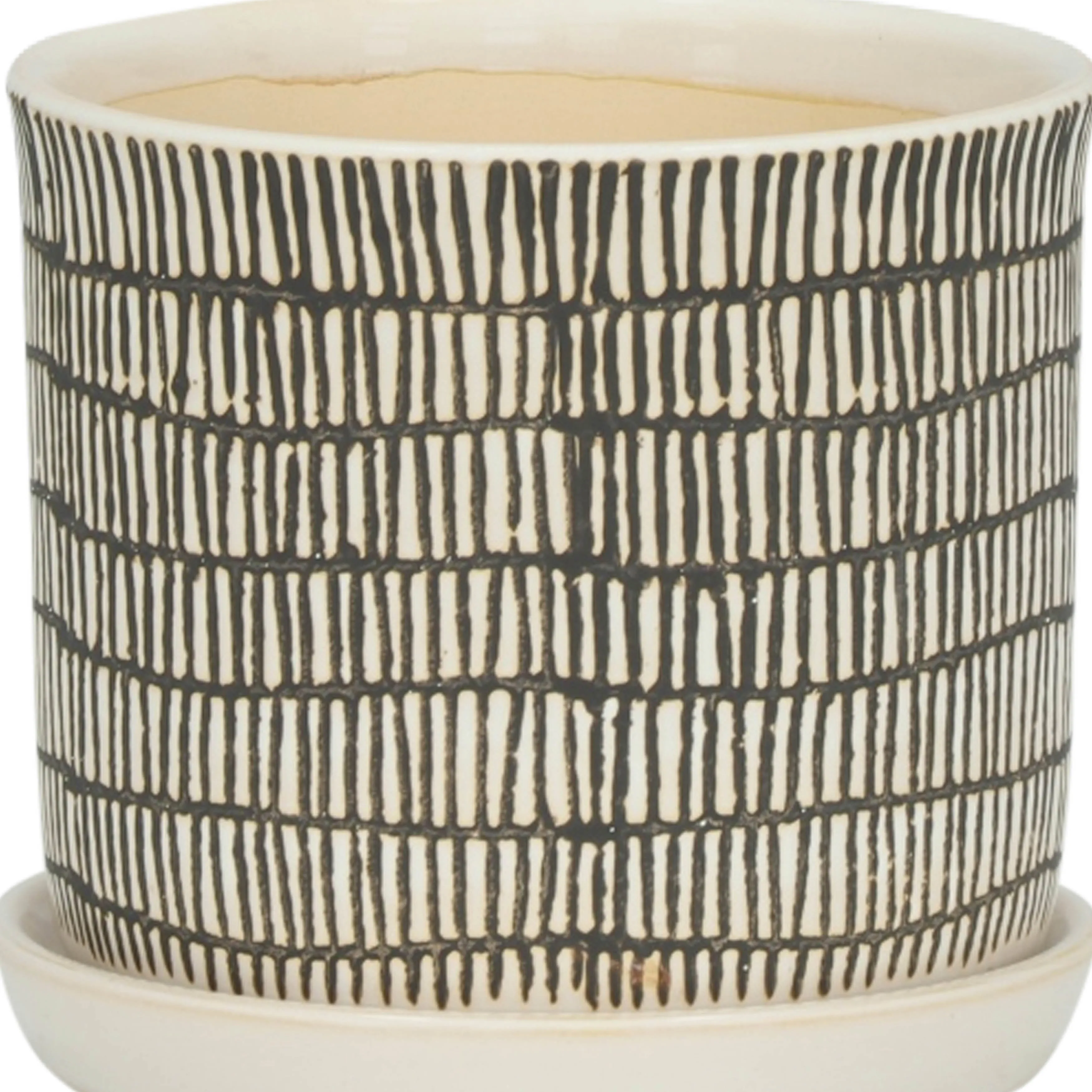 S/2 CERAMIC 6/8" PLANTER W/ SAUCER, BEIGE