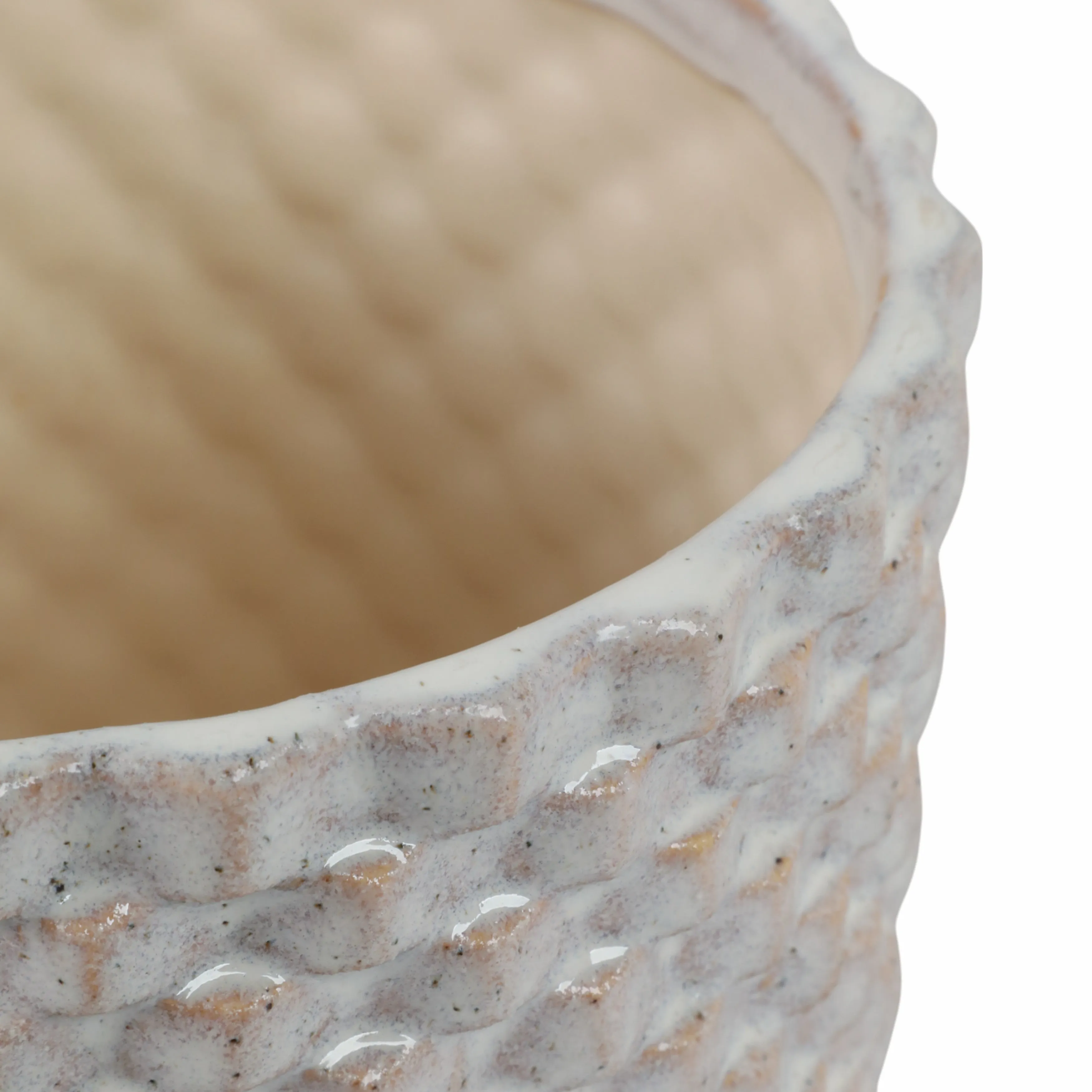 S/2 Ceramic 6/8" Textured Footed Planter, White