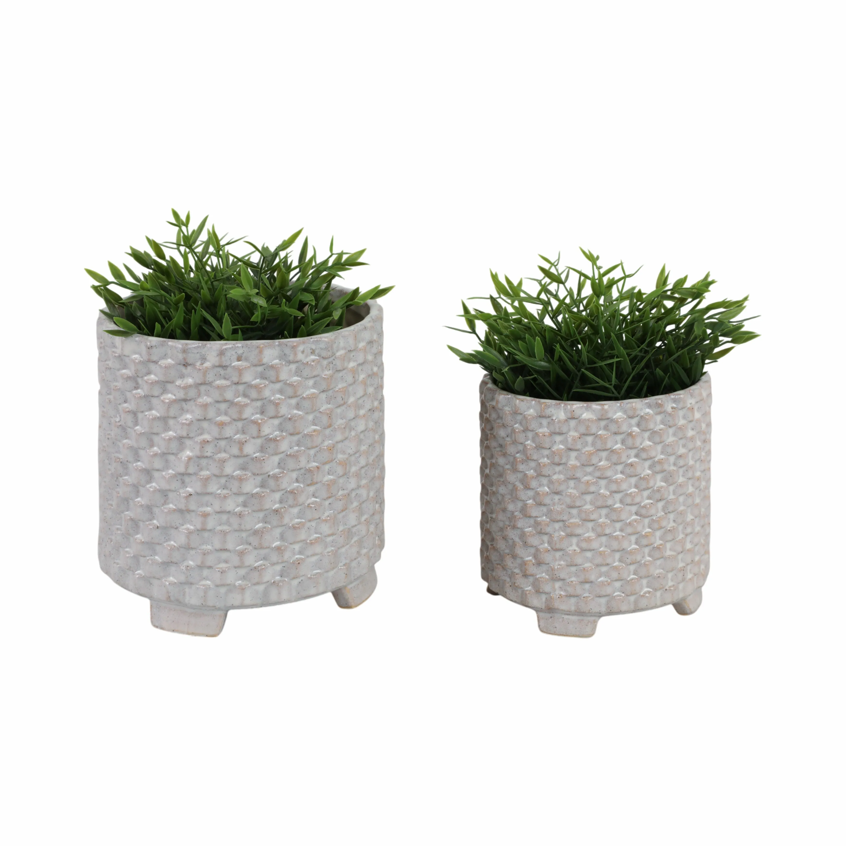 S/2 Ceramic 6/8" Textured Footed Planter, White