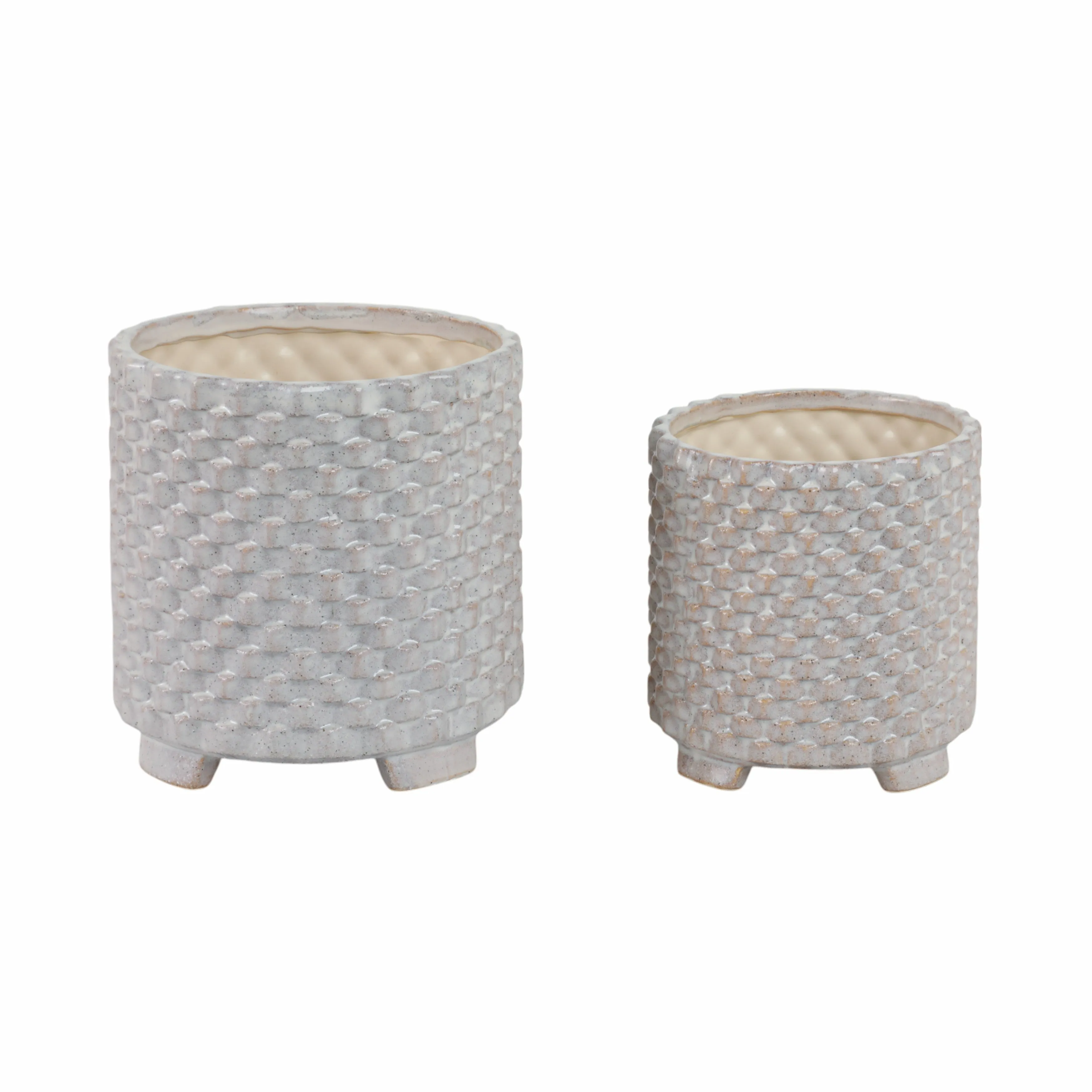 S/2 Ceramic 6/8" Textured Footed Planter, White