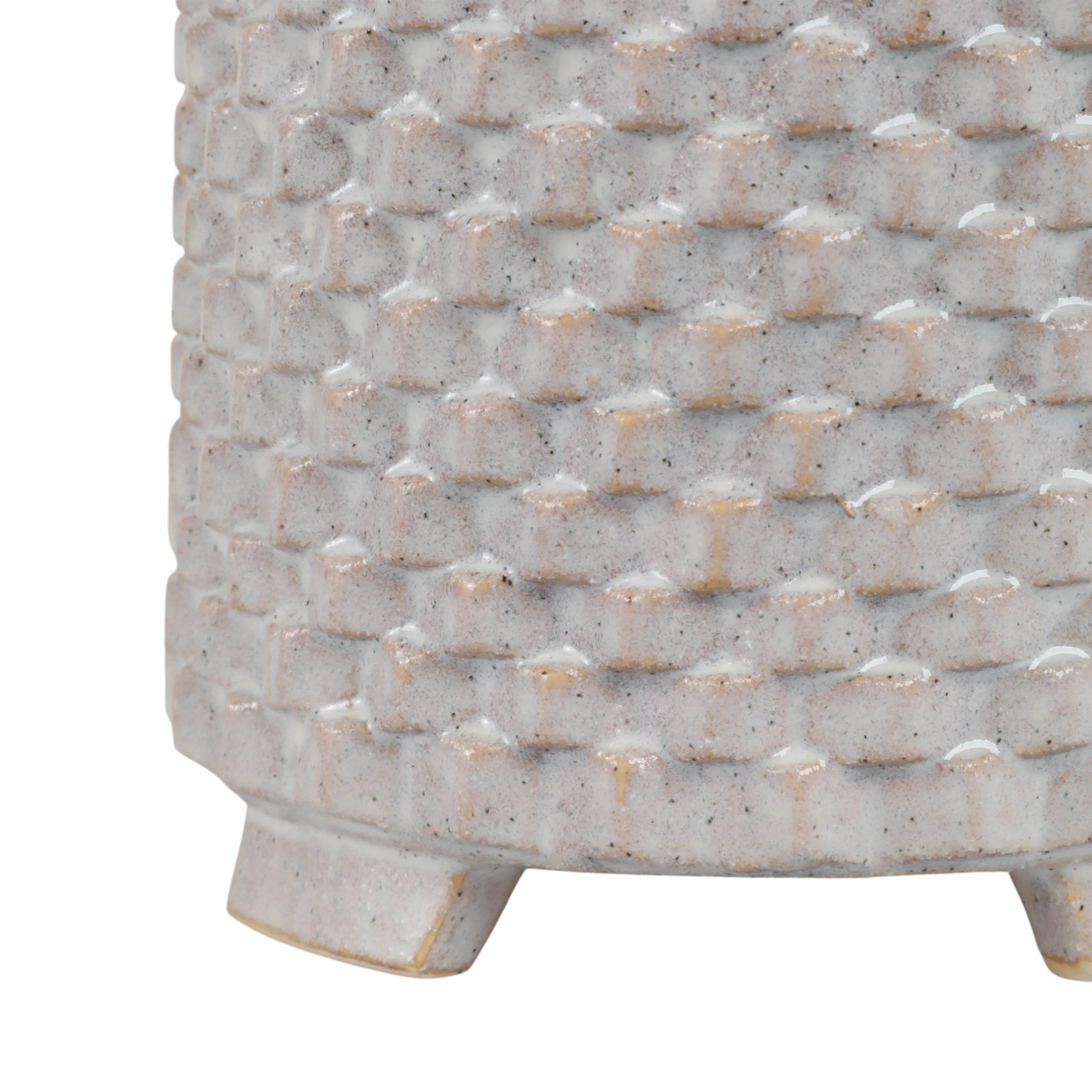 S/2 Ceramic 6/8" Textured Footed Planter, White