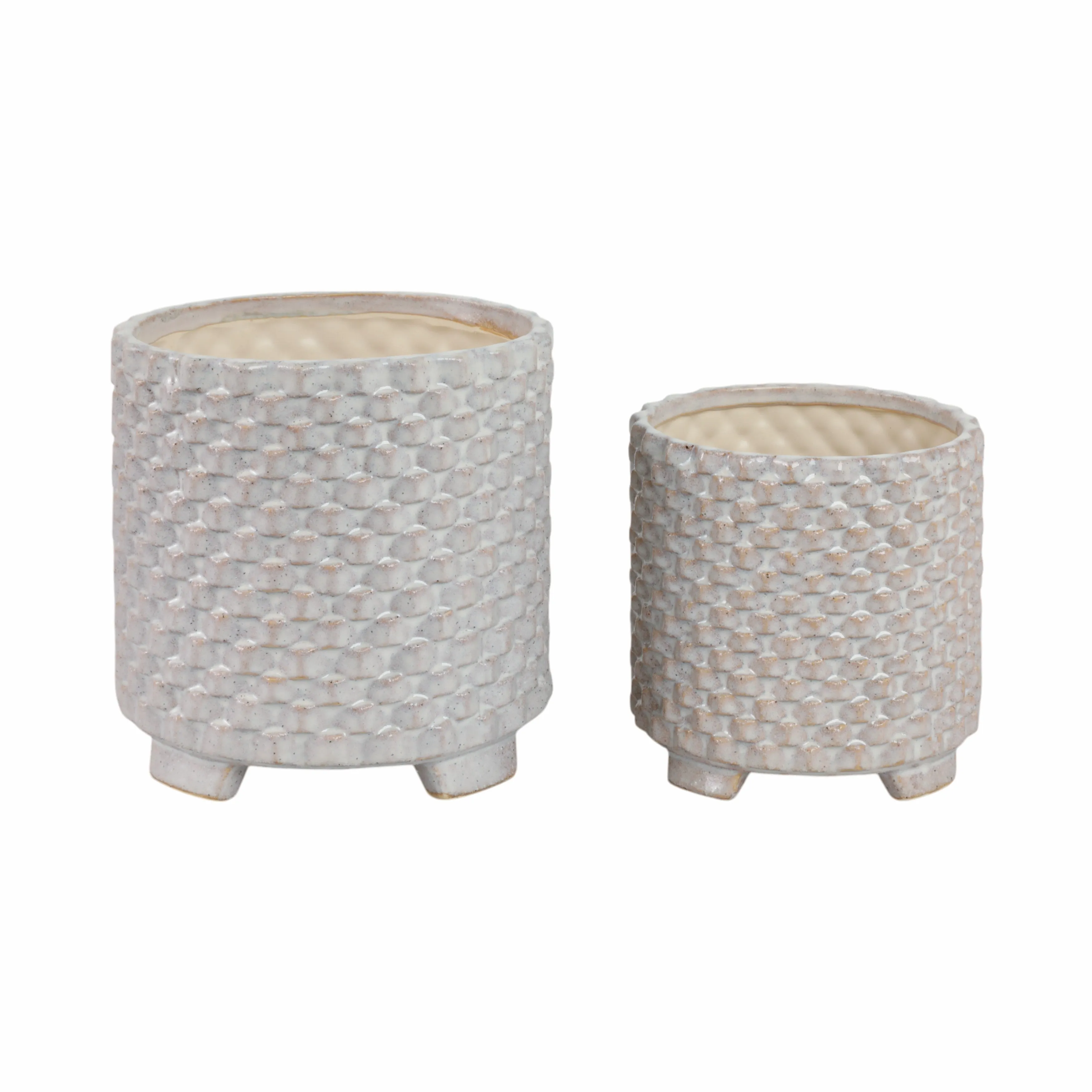 S/2 Ceramic 6/8" Textured Footed Planter, White