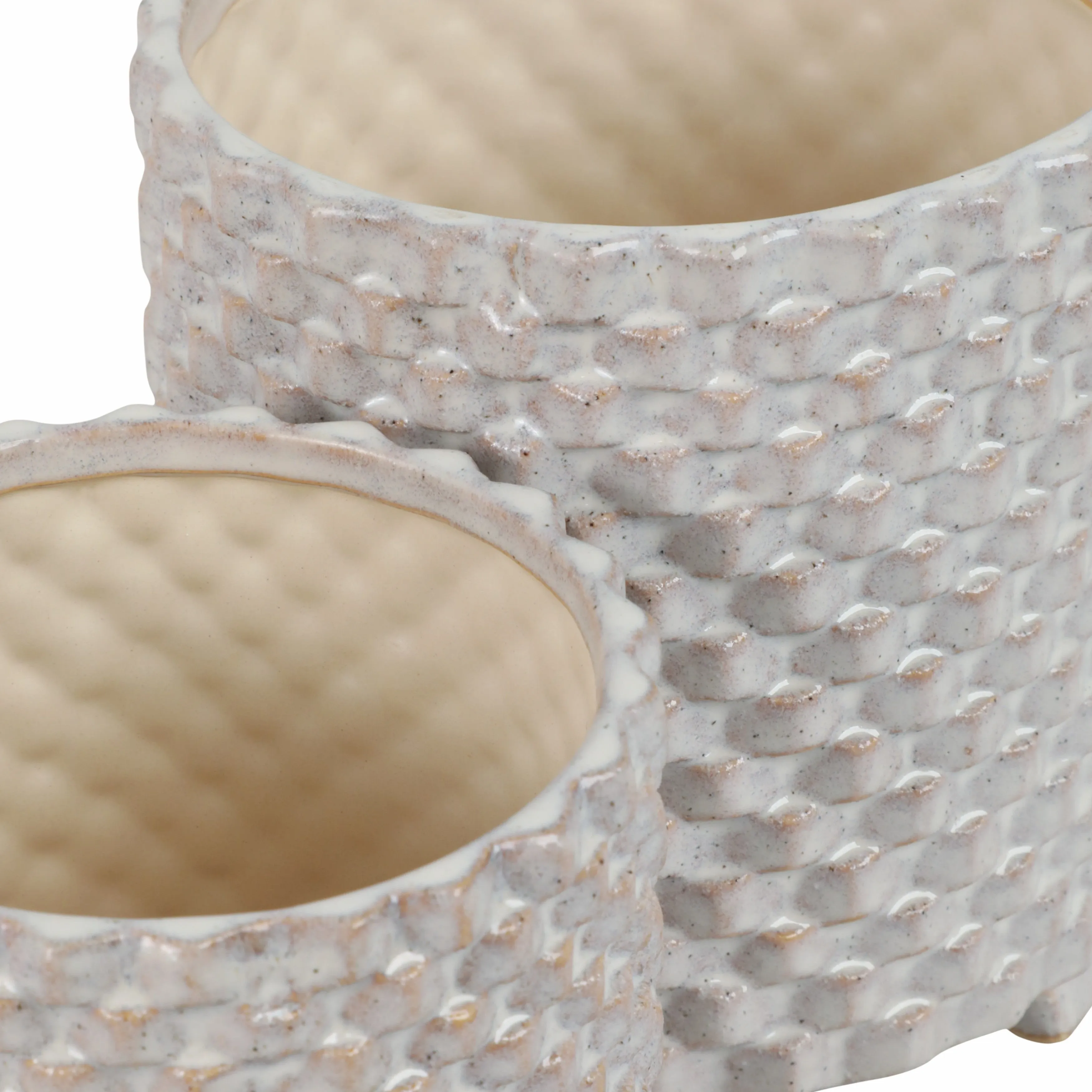 S/2 Ceramic 6/8" Textured Footed Planter, White