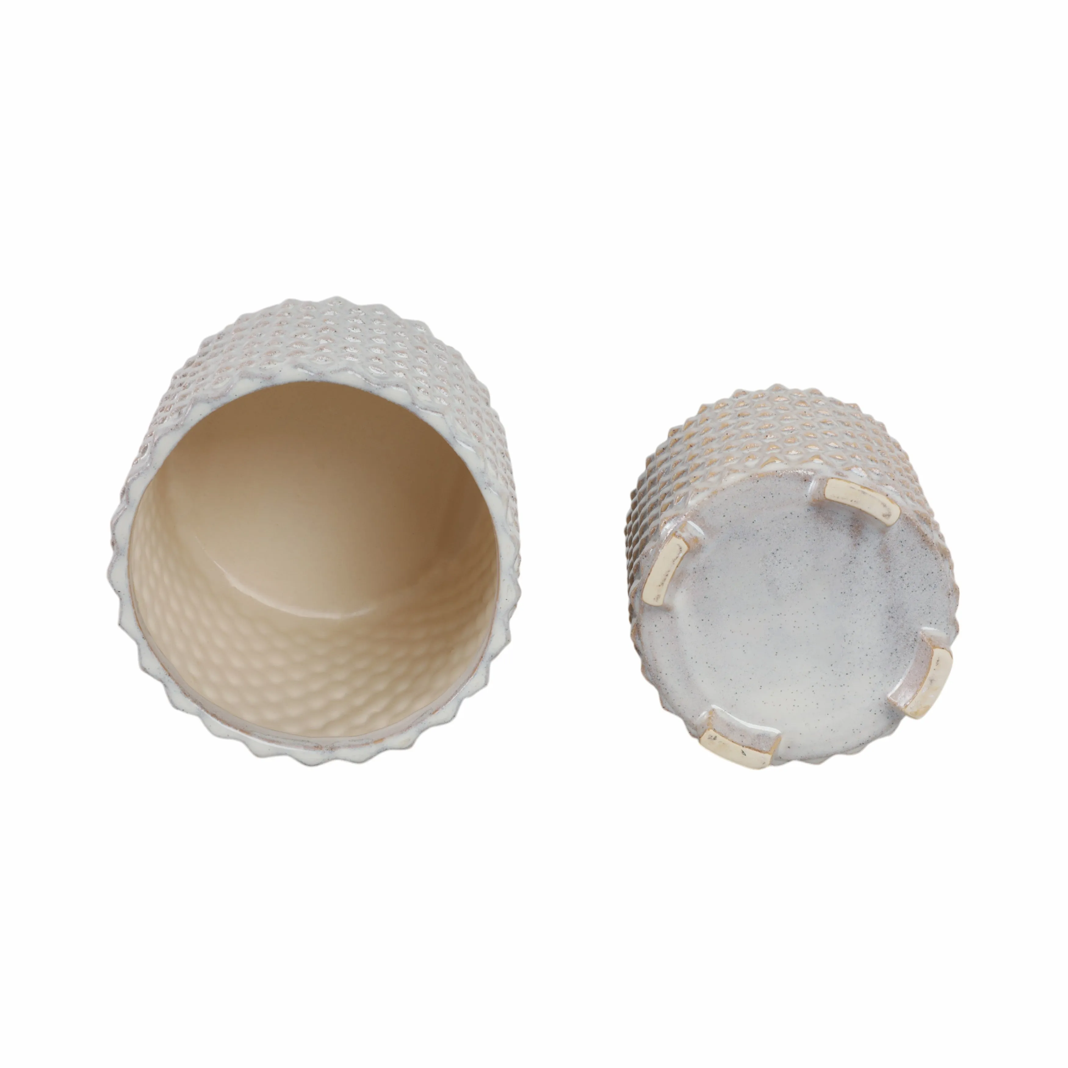 S/2 Ceramic 6/8" Textured Footed Planter, White