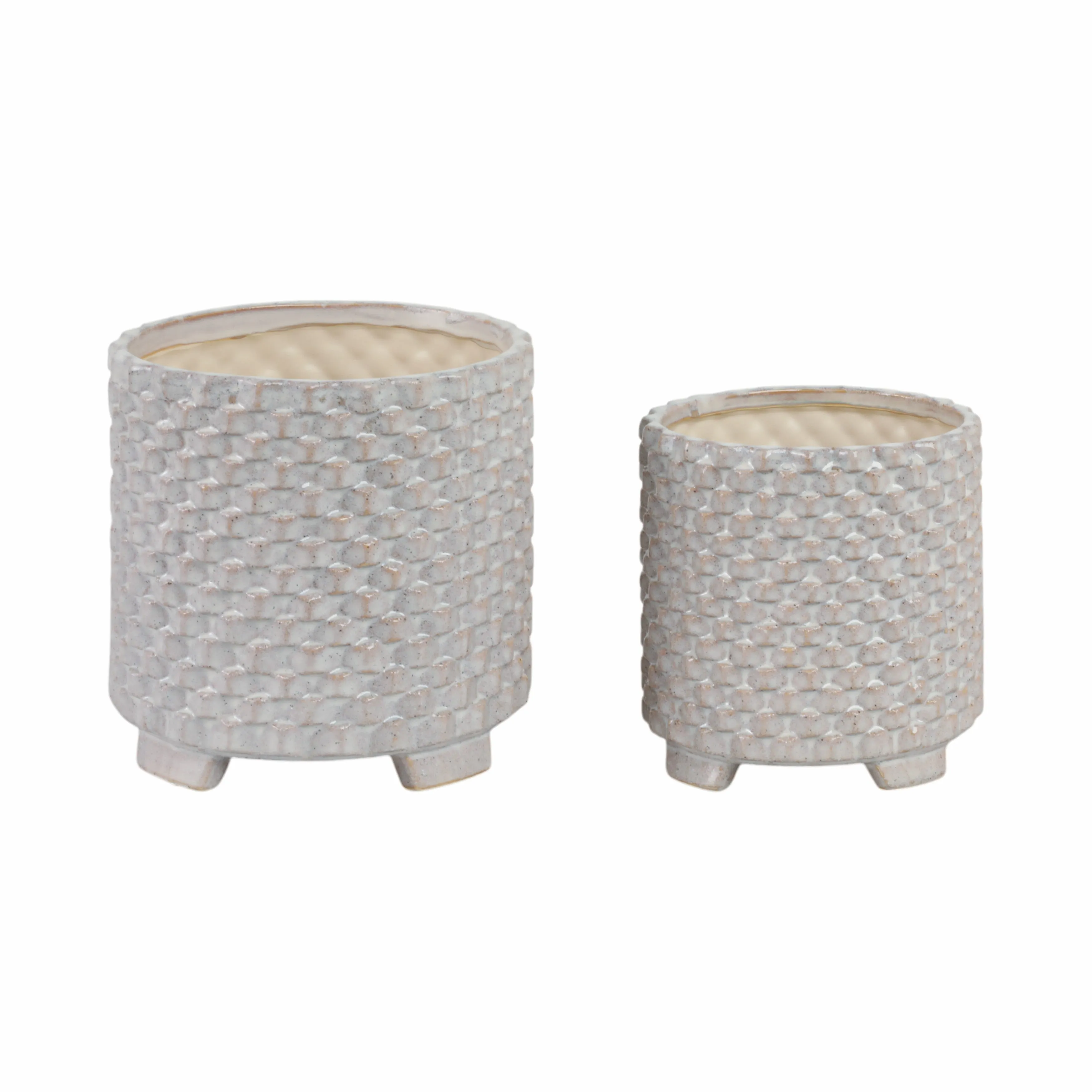 S/2 Ceramic 6/8" Textured Footed Planter, White