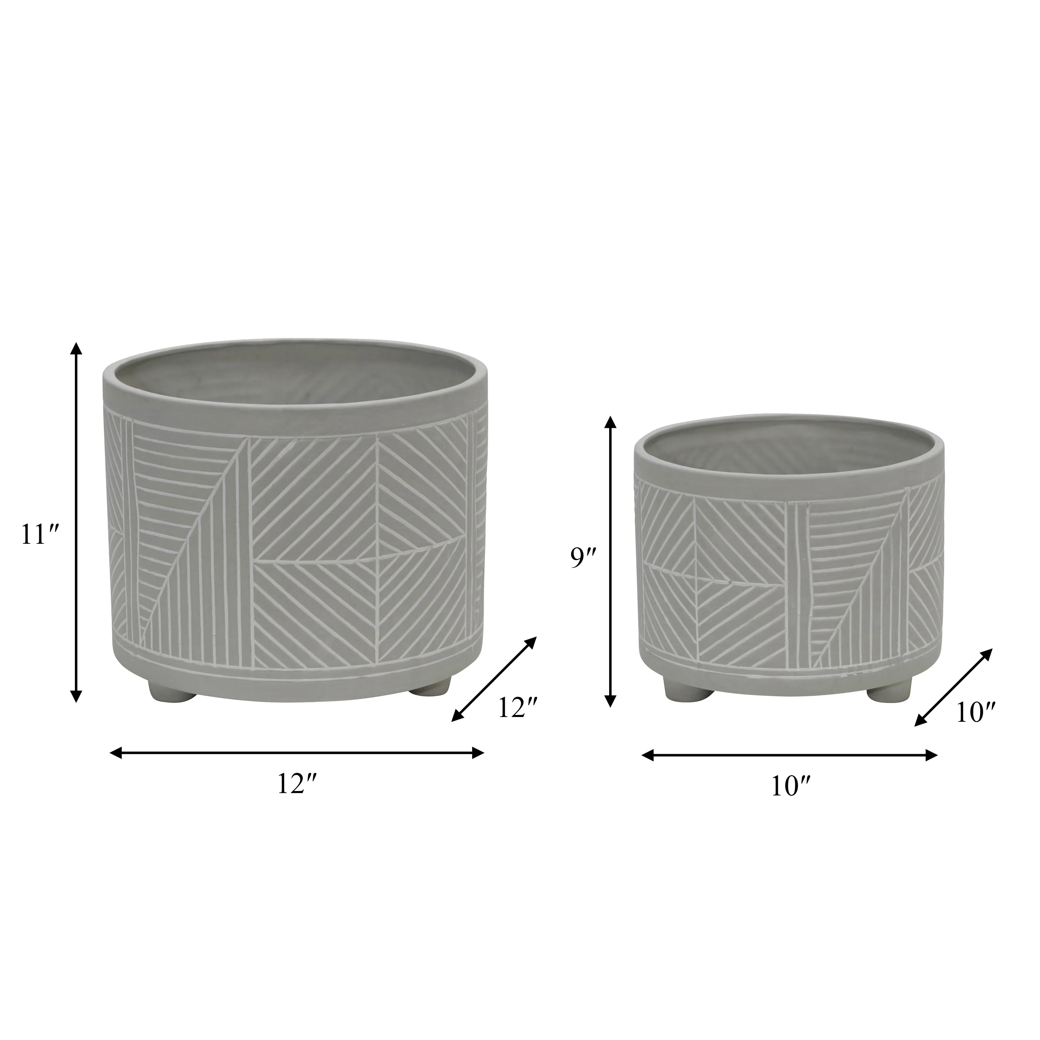 S/2 CERAMIC DIAMOND FOOTED PLANTER 10/12", GRAY