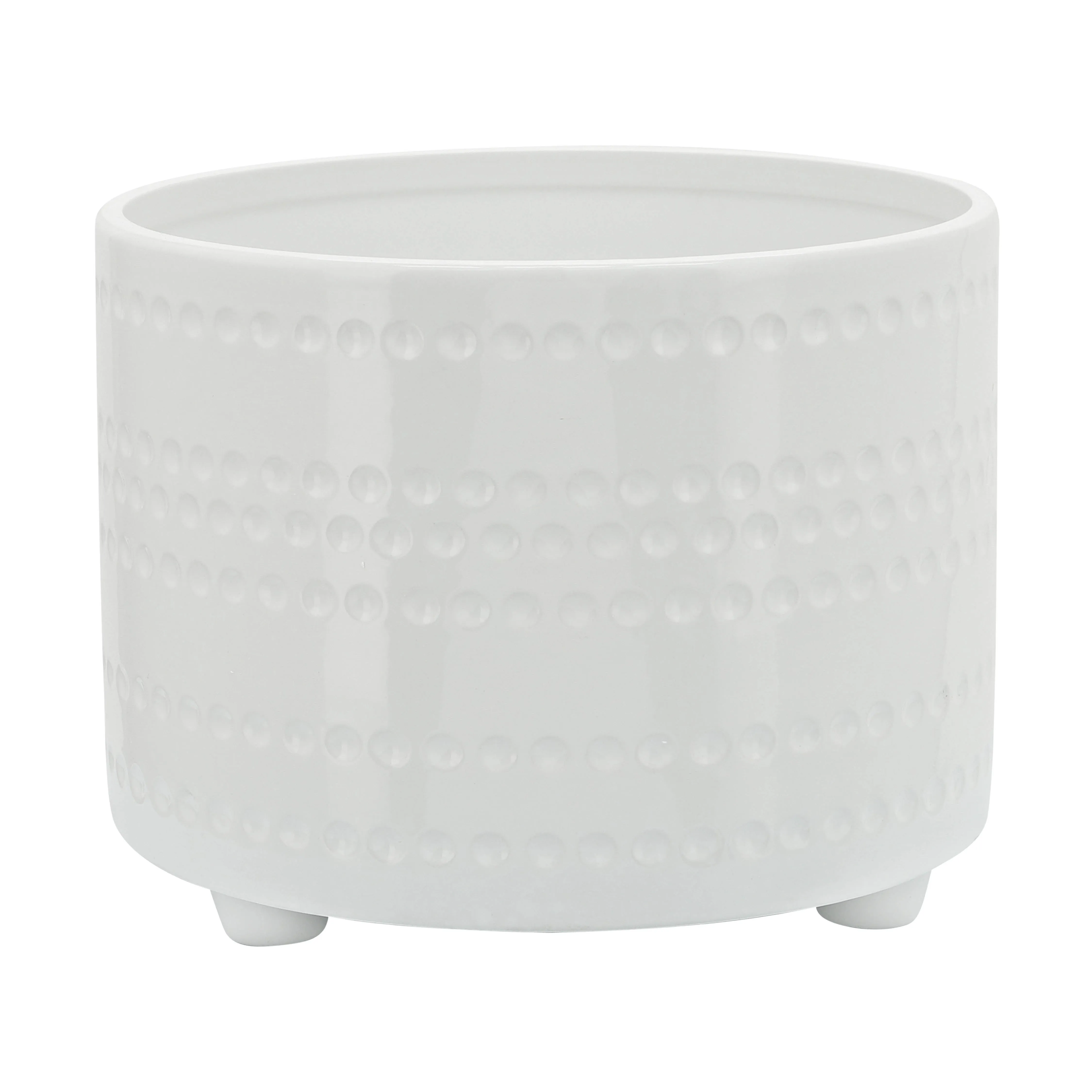 S/2 DOTTED FOOTED PLANTERS 10/12" , WHITE