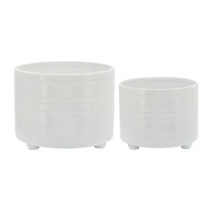 S/2 DOTTED FOOTED PLANTERS 10/12" , WHITE